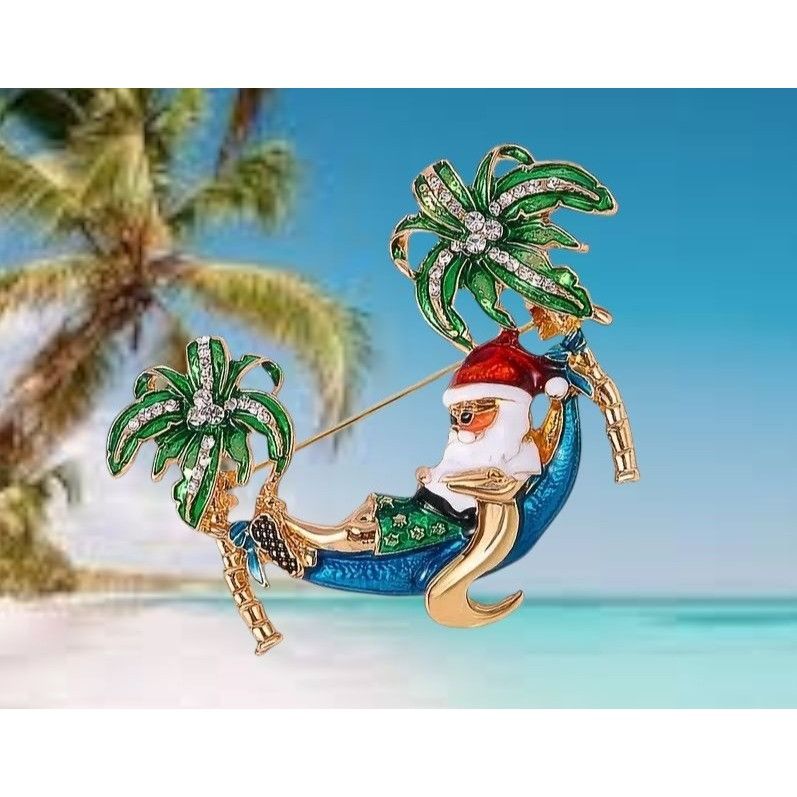 Handmade Palm tree Santa Brooch Pin New Beach Bound Coming to Coast I Size ONE SIZE - 10 Thumbnail