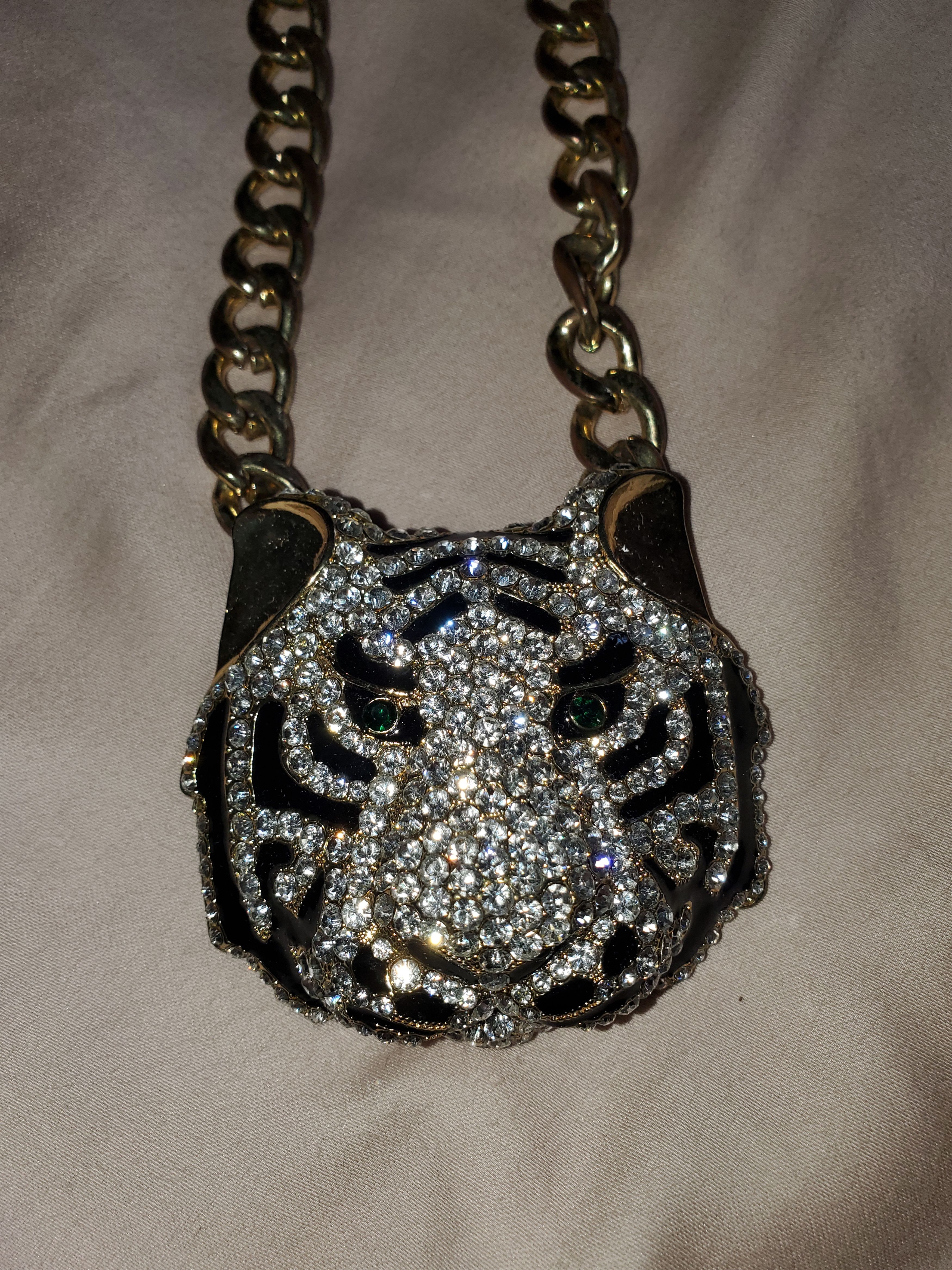 Vintage Vintage Blinged Out Tiger Face Necklace Size ONE SIZE - 1 Thumbnail