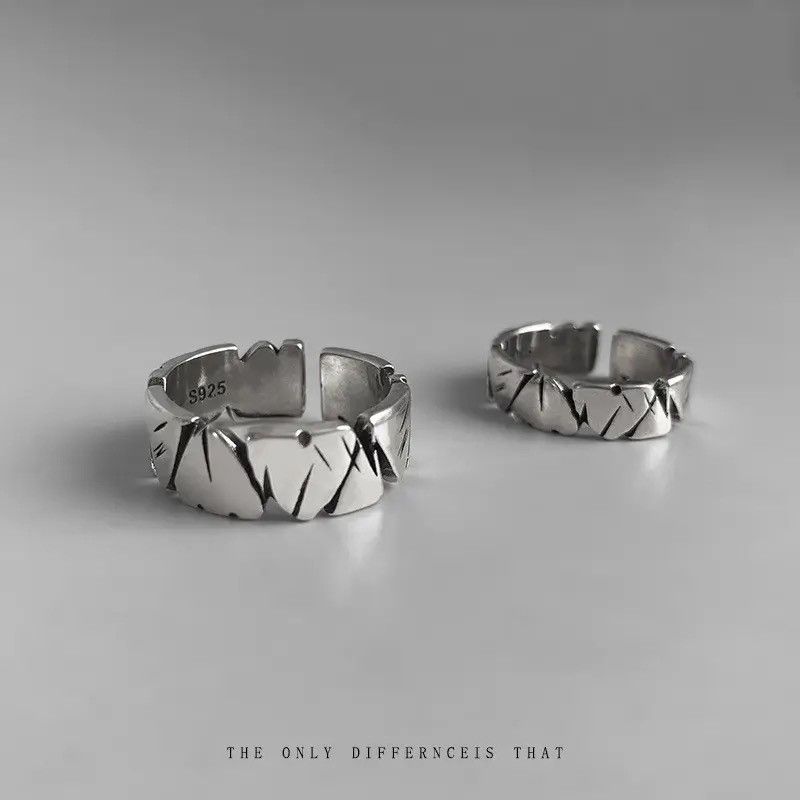 Vintage Adjustable Opening Mori Heart Shaped Rock Texture Rings Size ONE SIZE - 2 Thumbnail