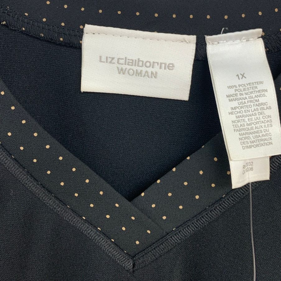 Liz Claiborne New Liz Claiborne Womens 1X Black Long Sleeve V Neck Top Size XL / US 12-14 / IT 48-50 - 2 Thumbnail