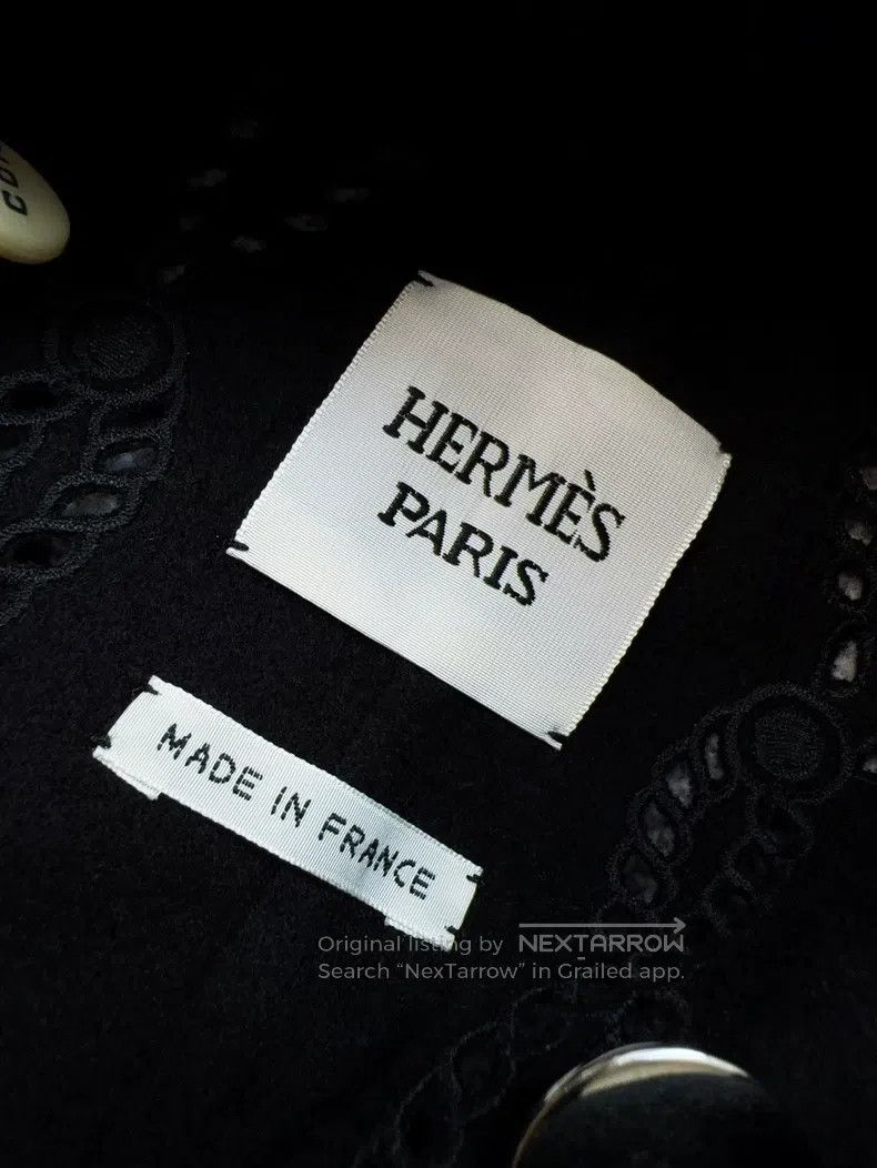 Hermes Hermes Black lace-up embroidery pattern cashmere coat, wid Size XXS / US 00 / IT 34 - 7 Thumbnail