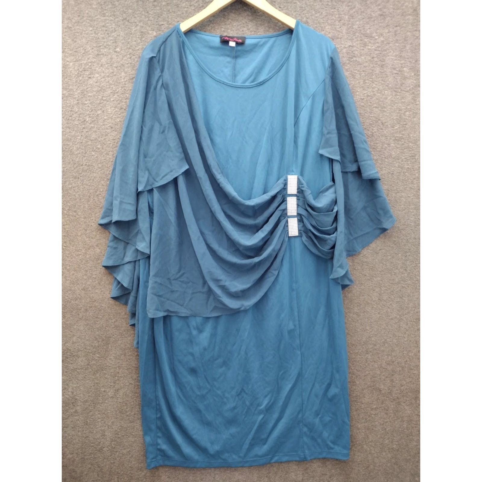 Vintage Hanna Nikole Chiffon Cape Sleeve Dress Women 20W Empire Waist Midi Blue Bohemian - Plus Size, Short Sleeve, Round Neck, Fit & Flare, Party/Cocktail Size 3XL / US 20-22 - 2 Thumbnail