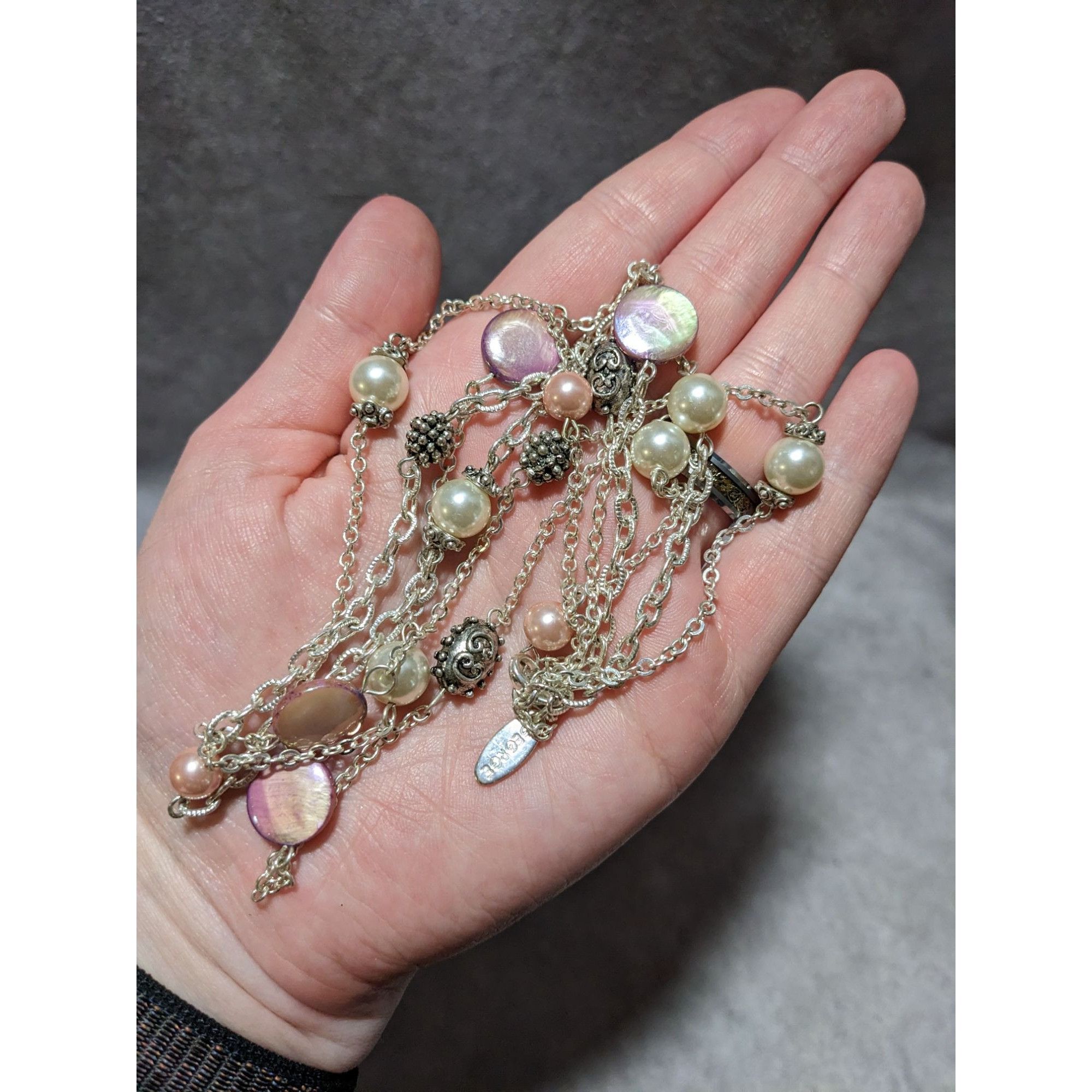 George George Silver Necklace With Pink & White Beads Size ONE SIZE - 15 Thumbnail