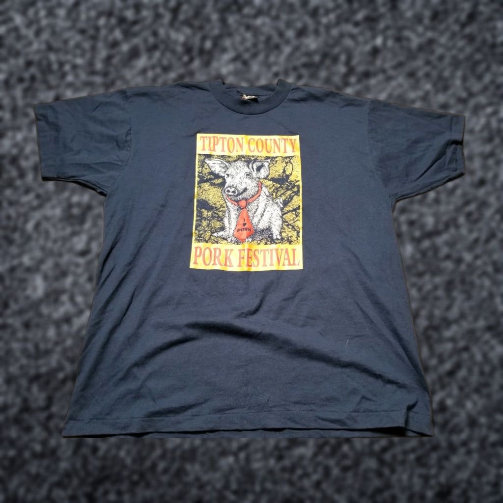Vintage VINTAGE Screen Stars T-Shirt Men XL Graphic Pork Festival Crew Neck Short Sleeve Blue 100% Cotton Retro Animals 80s 90s Mens Size US XL / EU 56 / 4 - 1 Thumbnail