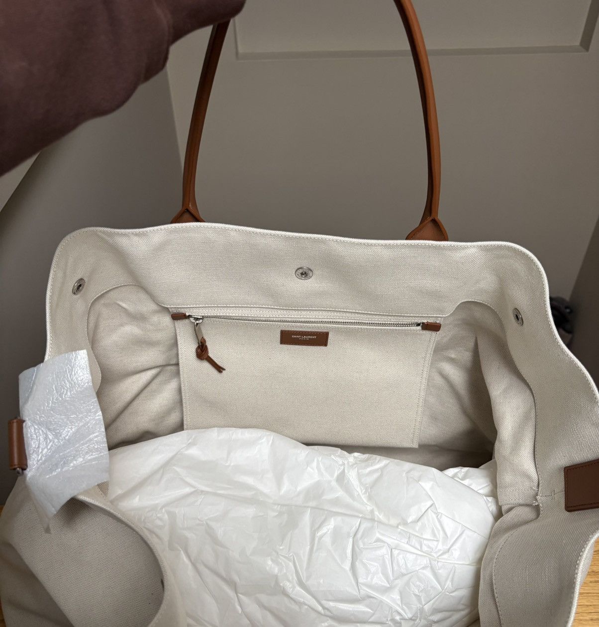Saint Laurent Paris Saint Laurent Cream/Brown Leather Rive Gauche XL Tote Bag Size ONE SIZE - 5 Thumbnail