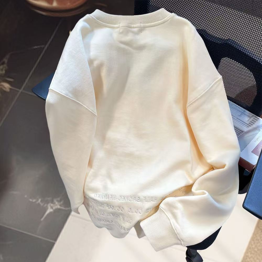 Vintage Cream Oversized Sweatshirt with Denim Patch & Frayed Edges Size US M / EU 48-50 / 2 - 3 Thumbnail