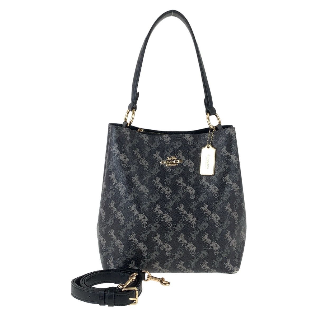Coach Coach Coach Town Bucket Shoulder Bag Black Leather Canvas Crossbody Bag Size ONE SIZE - 1 Thumbnail