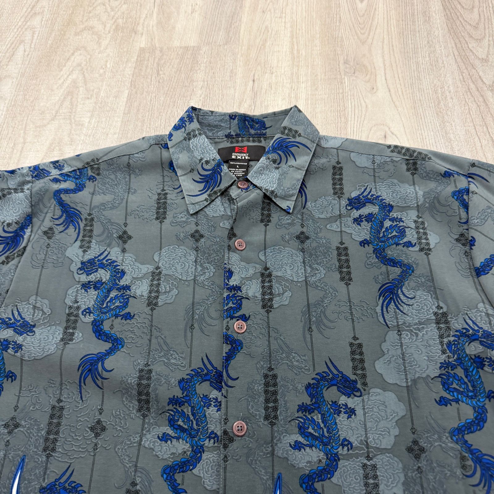 Vintage Vintage Emergency Exit Shirt Large Gray Blue Flames Dragon Size US L / EU 52-54 / 3 - 3 Thumbnail
