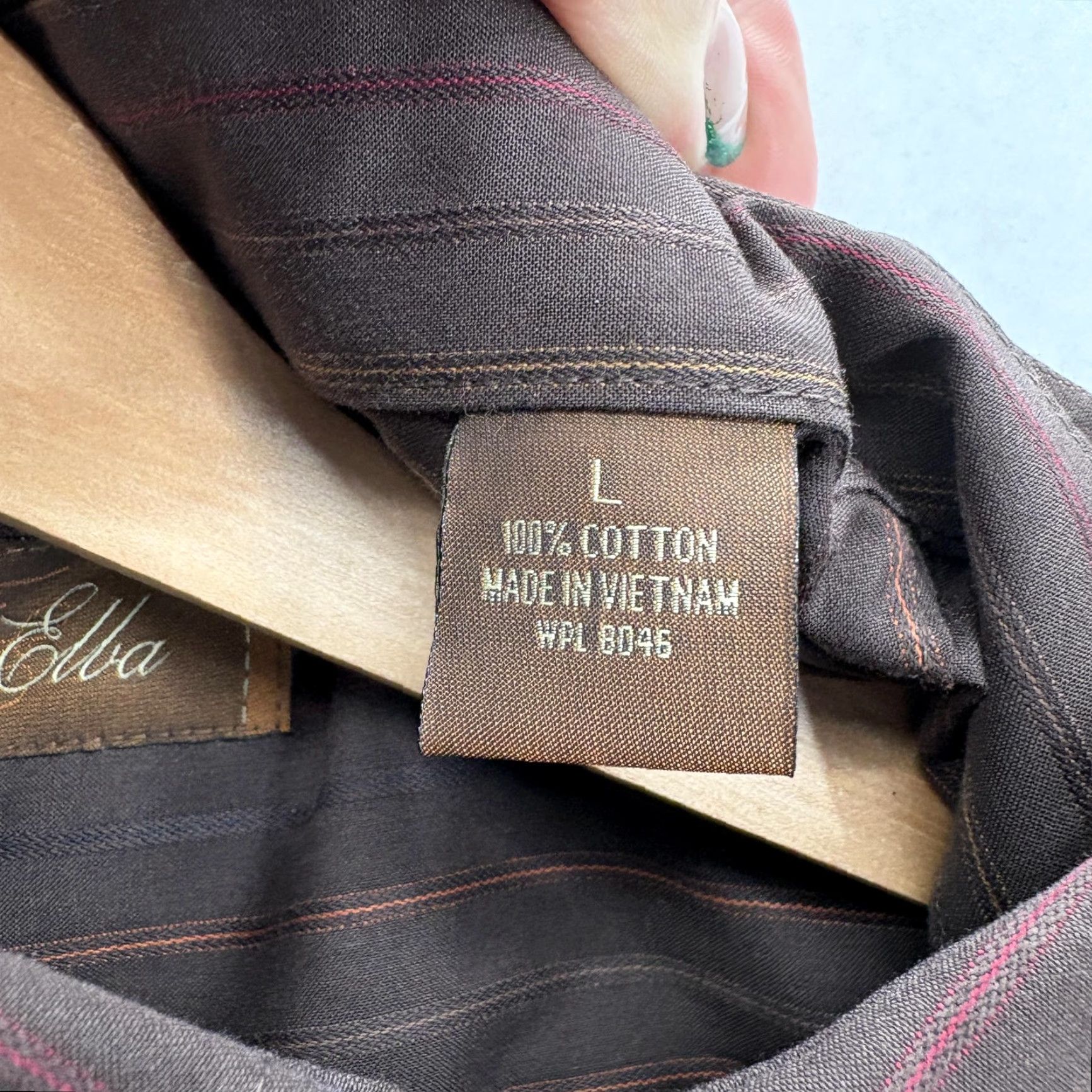 Tasso Elba Tasso Elba Dress Shirt Mens Large Brown Stripe Cotton Button-Down Long Sleeve Size 42R - 5 Thumbnail