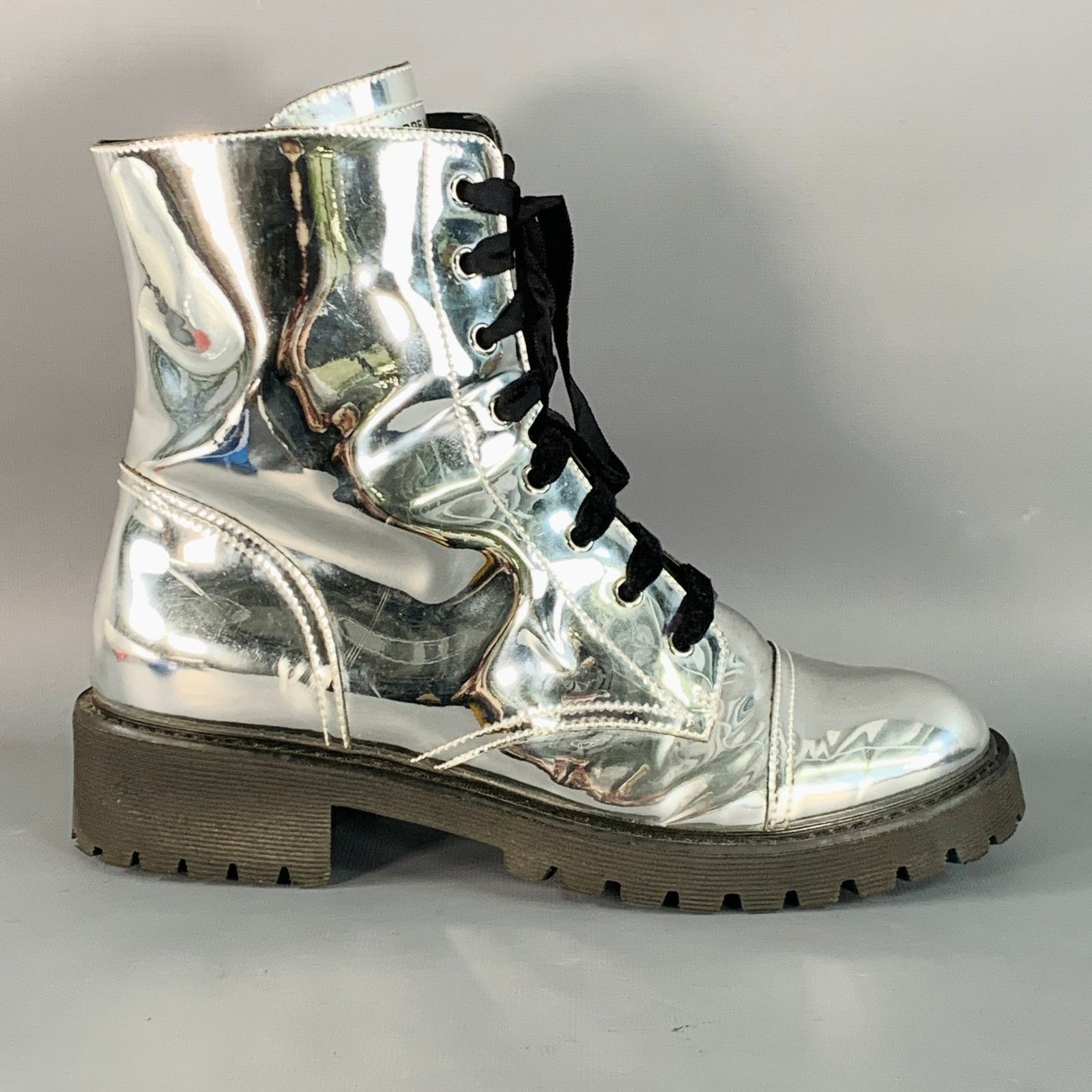 Alexandre Vauthier ALEXANDRE VAUTHIER 10 Metallic Silver Lace-Up Combat Boots Size US 10 / IT 40 - 2 Thumbnail