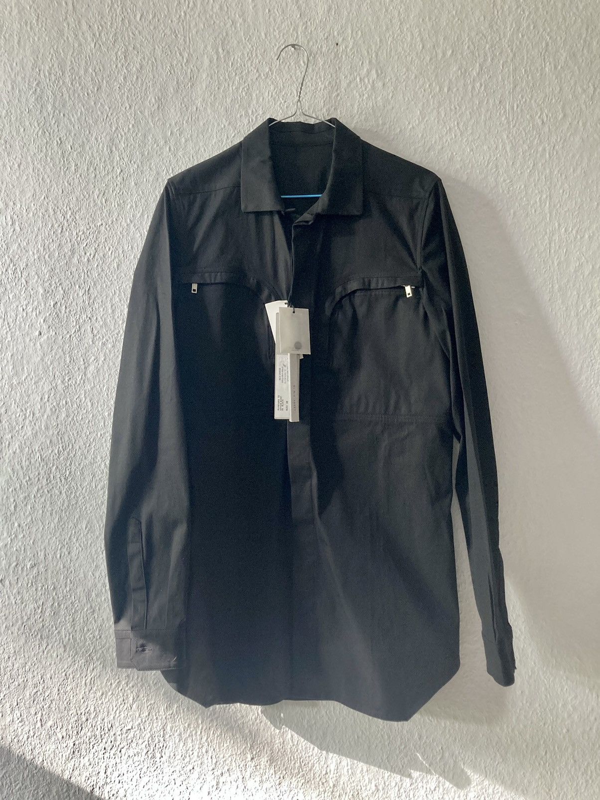 image of Rick Owens Fw19 Office Curved-Pocket Poplin Shirt in Black, Men's (Size Medium)