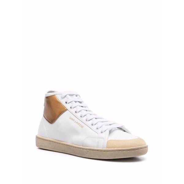 Saint Laurent Paris o1s1wg111024 Sl/39 Mid Top Sneakers in Blanc/Golden Brown Size US 11.5 / IT 41.5 - 3 Thumbnail