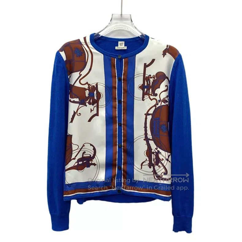 Hermes Hermes Dark blue carriage print patchwork cashmere crew-ne Size XS / US 0-2 / IT 36-38 - 1 Thumbnail