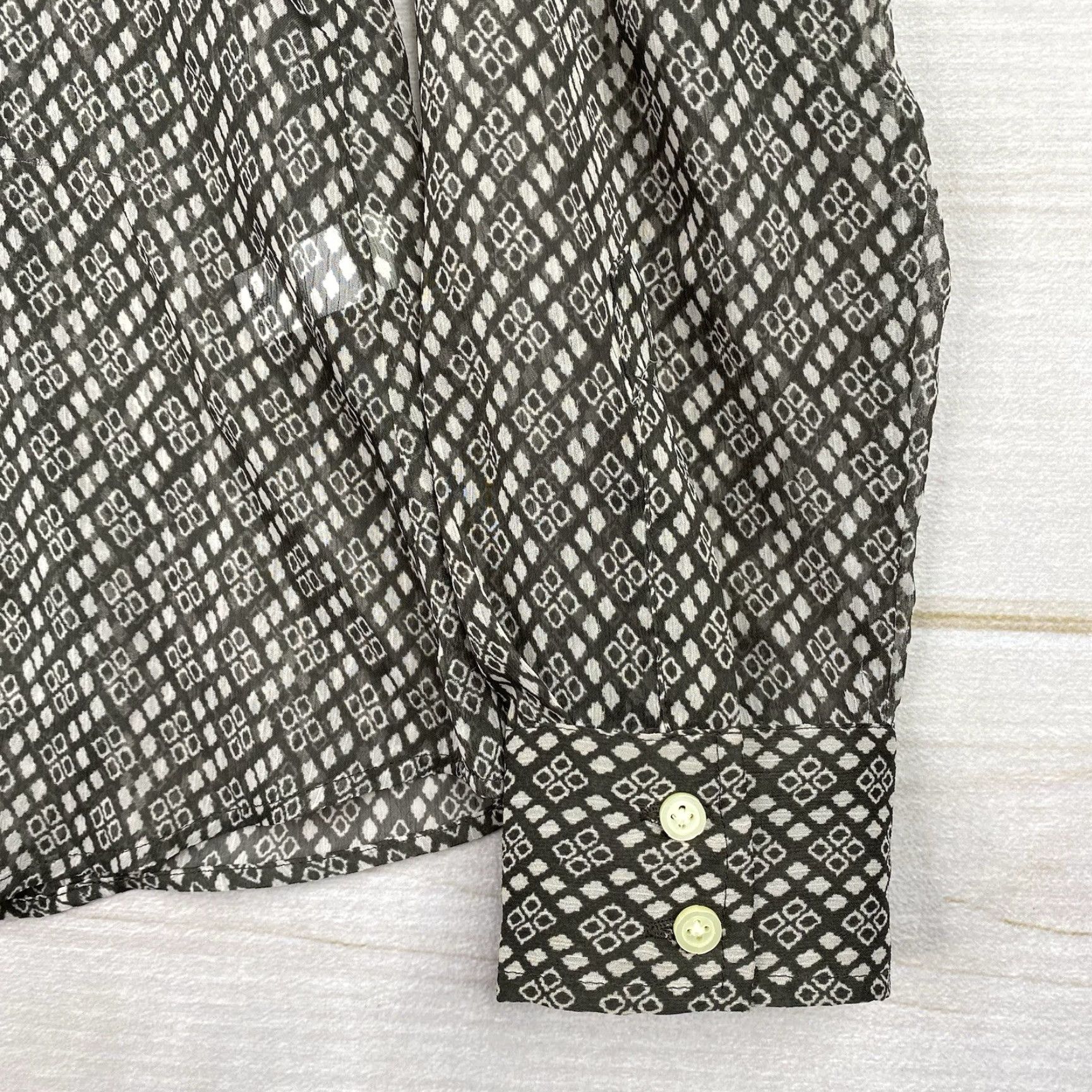 Banana Republic Banana Republic Top Womens 12 Brown Geometric Print Semi Sheer Long Sleeve Retro Size XL / US 12-14 / IT 48-50 - 4 Thumbnail