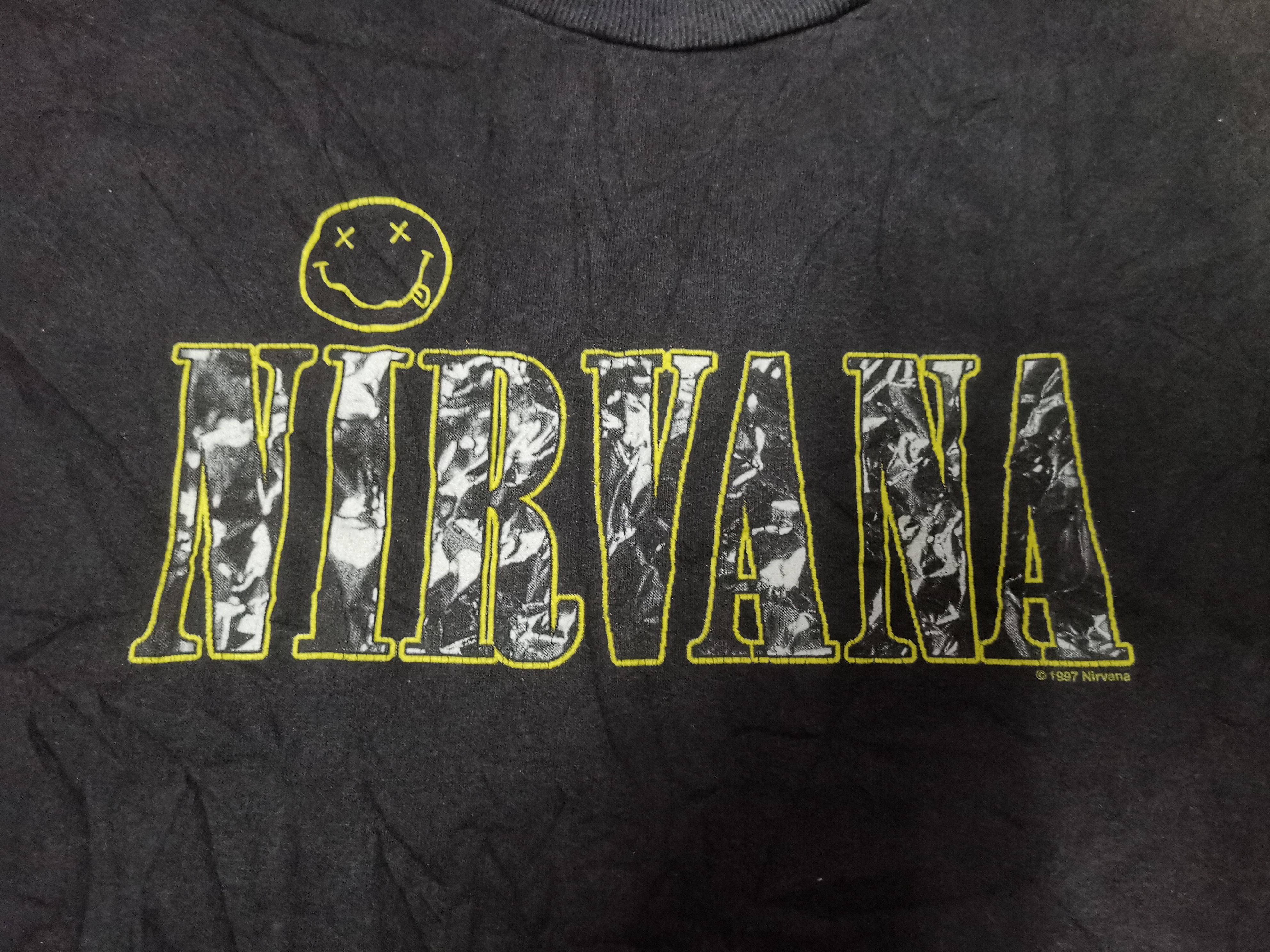 Band Tees × Nirvana × Vintage 🔥Vtg 1997 Nirvana Spell Out Smile Tee Size US L / EU 52-54 / 3 - 6 Thumbnail