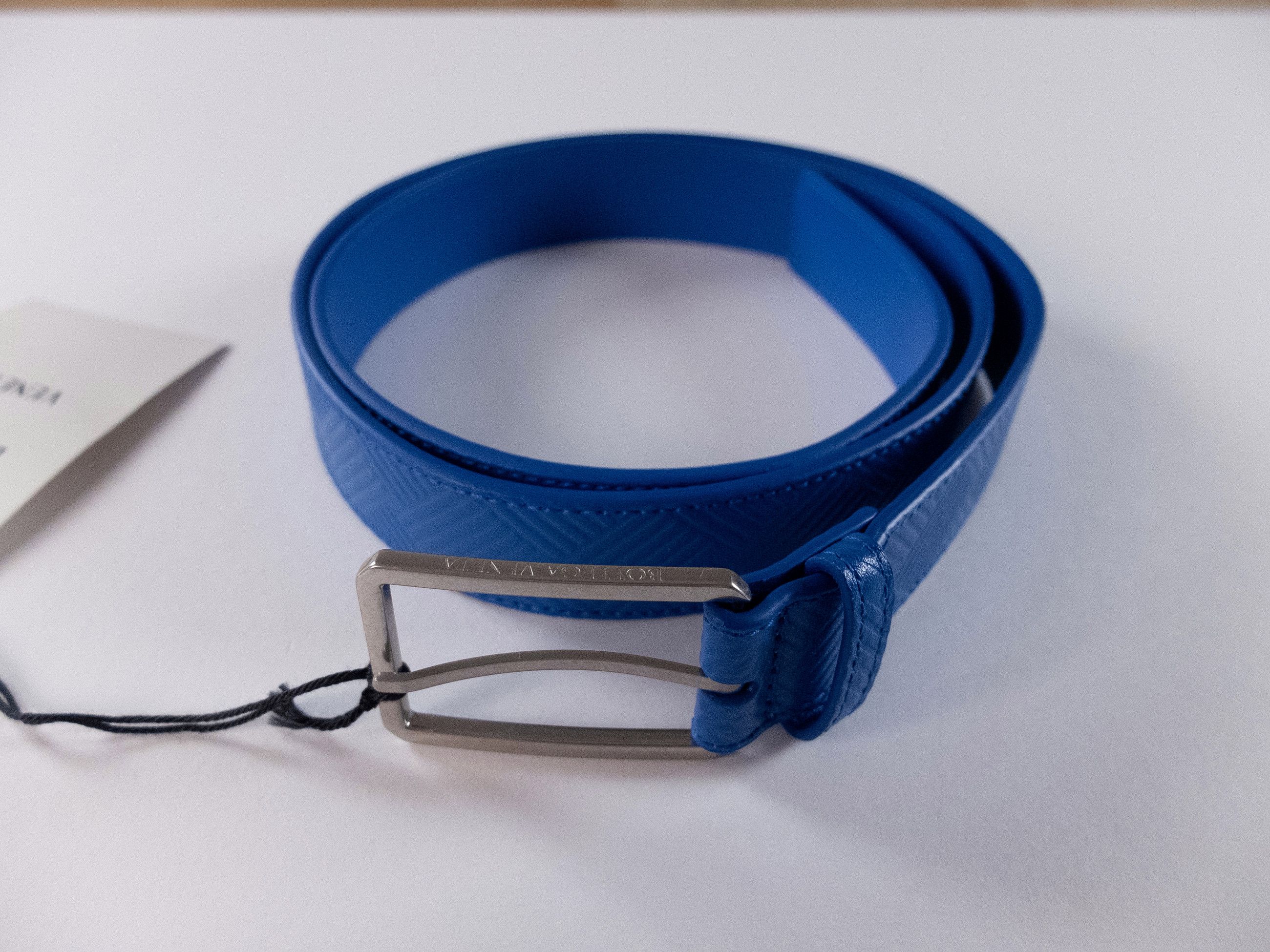 Bottega Veneta BOTTEGA VENETA blue intrecciato embossed leather belt 100 Size 38 - 1 Thumbnail