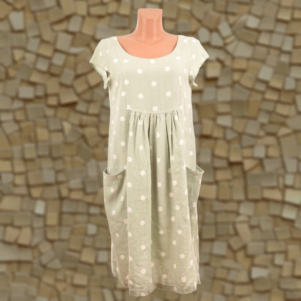Vintage VINTAGE Lin'n Laundry Paris Muscari Linen Polka Dot Mint Dress 38 Green 100% Linen Short Sleeve Knee Length Women Mens Womens Girls Boys Size XS / US 0-2 / IT 36-38 - 1 Thumbnail