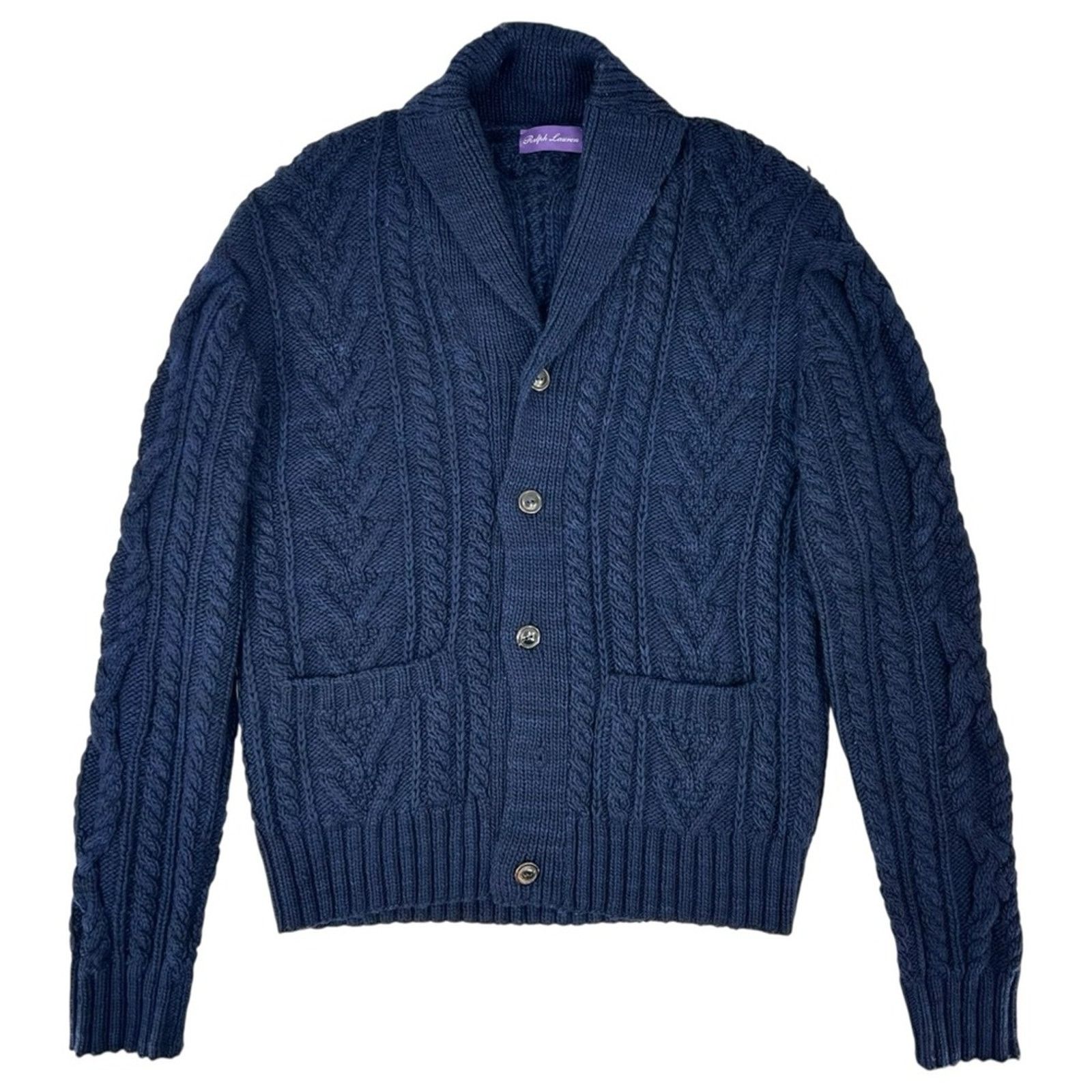 Ralph Lauren Purple Label Navy Blue Cable Knit Wool Cardigan Size US M / EU 48-50 / 2 - 1 Thumbnail
