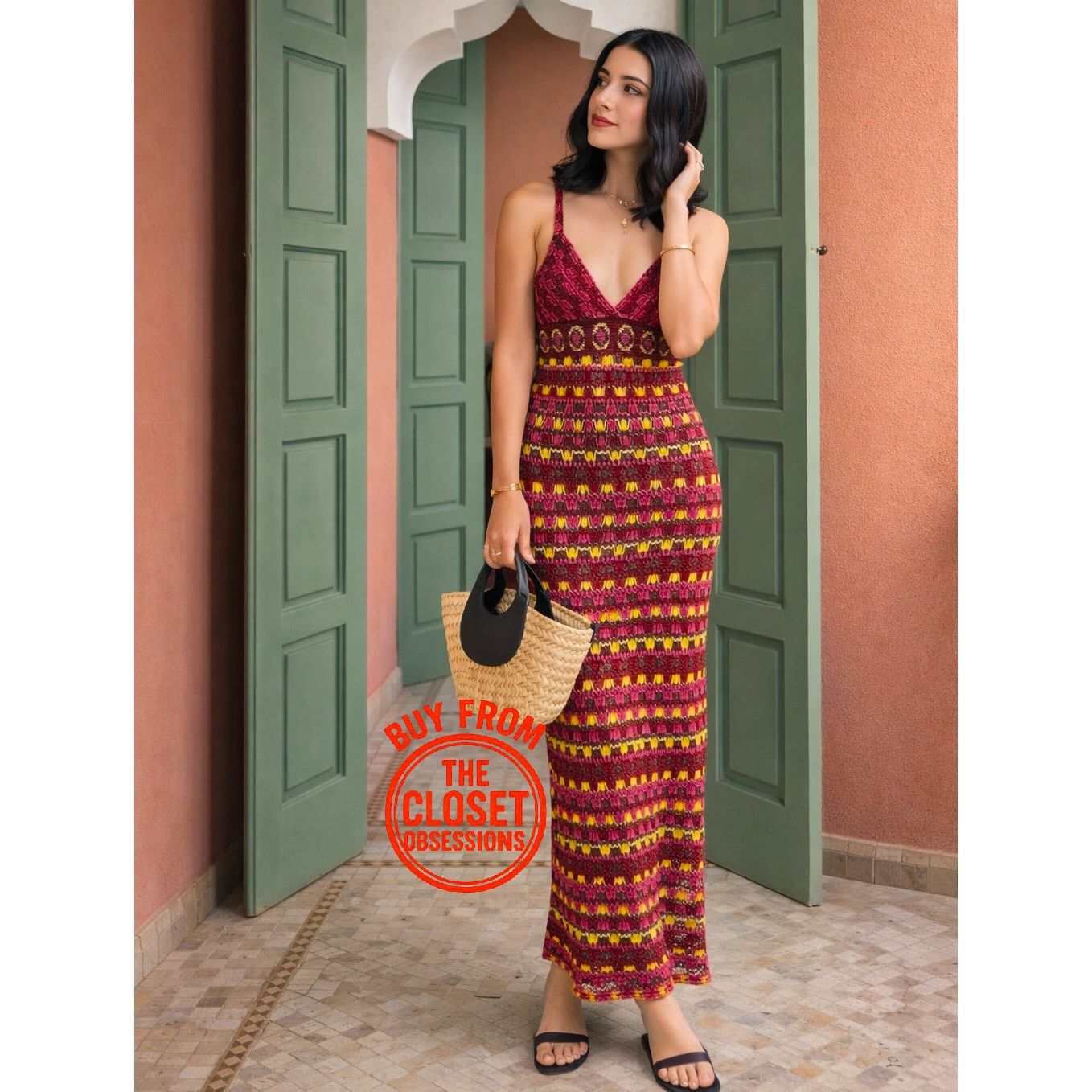 knit midi dress zara Blogger Favorite V-Neck NWT Multicolor rush outfit