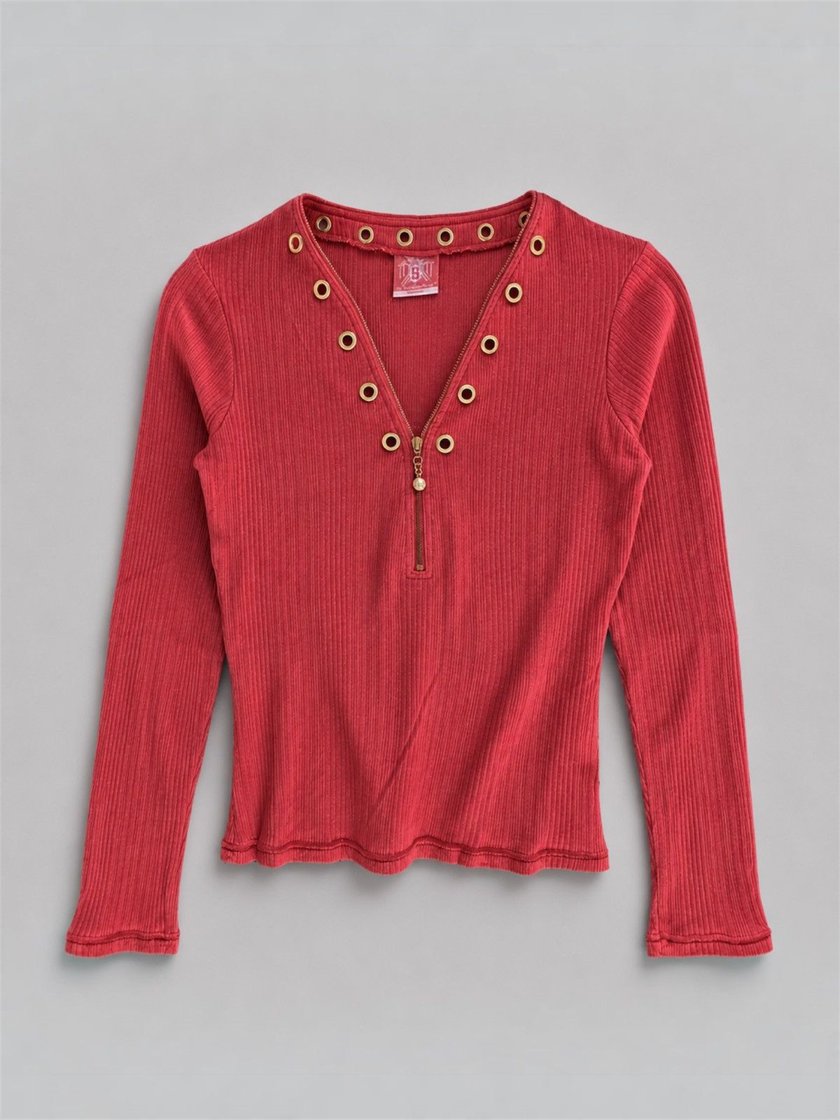 Japanese Brand 5th Street Pink Zip Collar Studded Long Sleeve Size M / US 6-8 / IT 42-44 - 1 Thumbnail