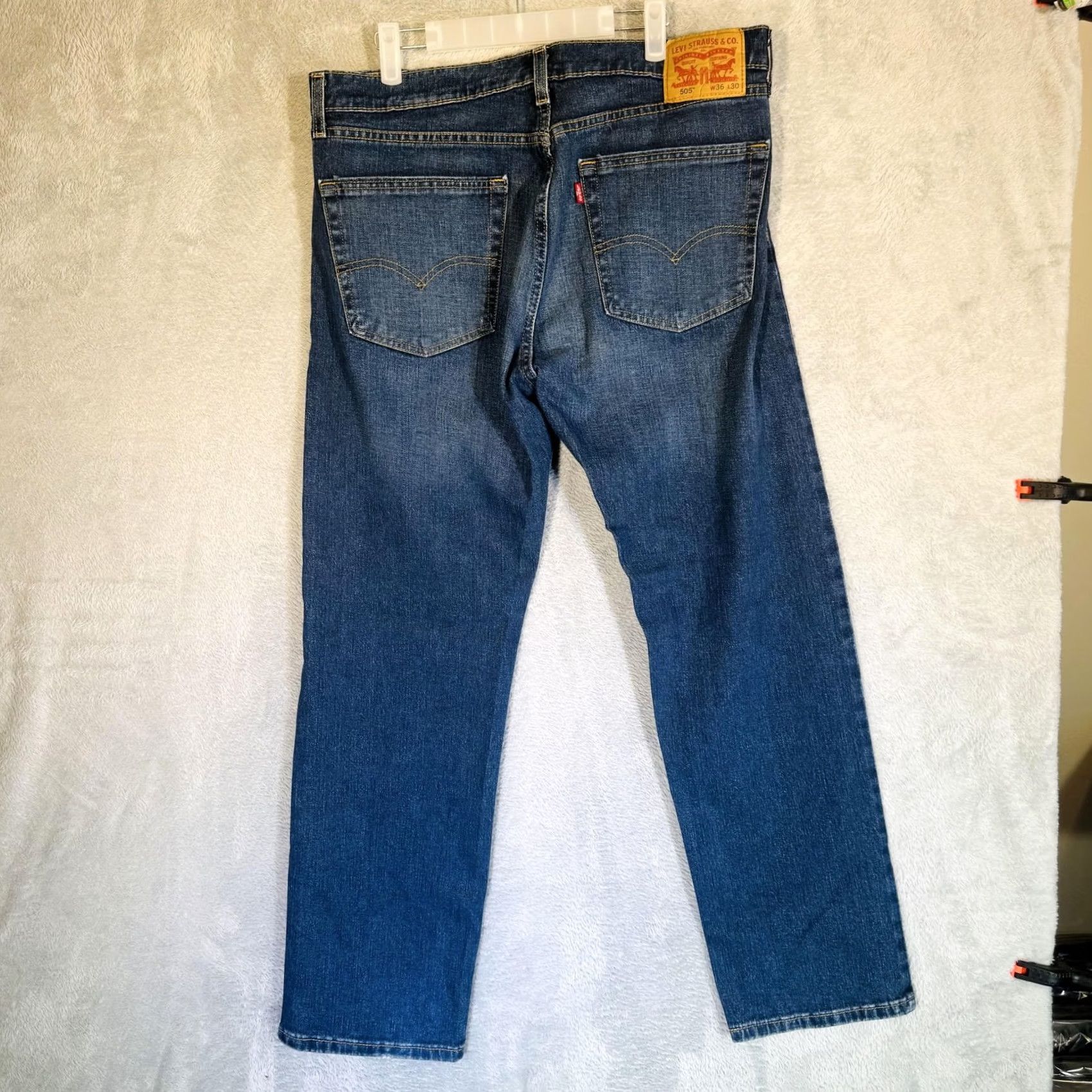 Levi's Levi's 505 Jeans Mens 36x30 Blue Medium Wash Straight Zip Fly Denim Pockets Logo Field 5-Pocket Size US 36 / EU 52 - 7 Thumbnail