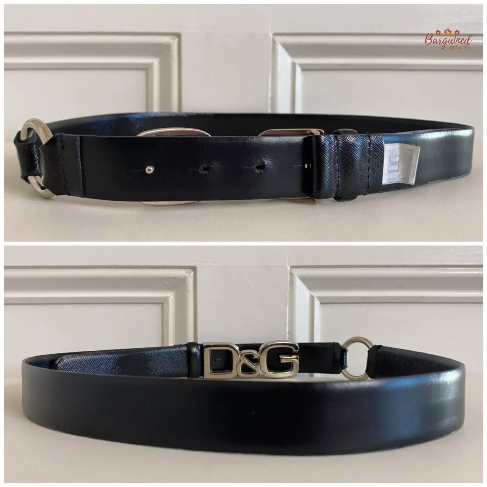 Dolce & Gabbana Dolce & Gabbana Black Patent Leather Silver D&G Buckle Belt Size 32 - 4 Thumbnail