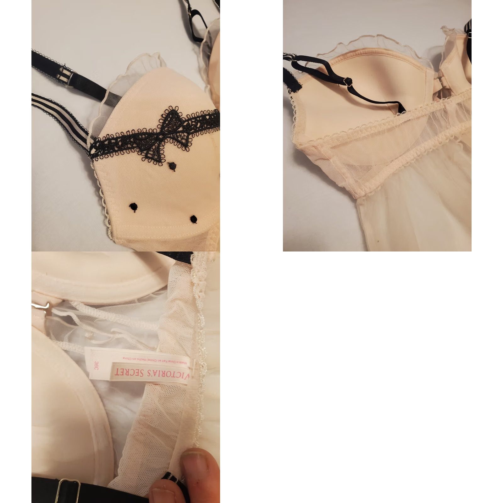 Victoria's Secret Victoria's Secret Lingerie Push Up Lace Padded Light Pink Bows & Strips 36C Size ONE SIZE - 8 Thumbnail