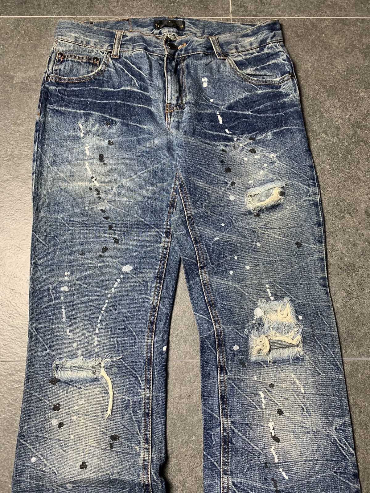 Japanese Brand 2000s Lowbox Honeycomb Splatted Bootcut Jeans Size US 29 - 3 Thumbnail