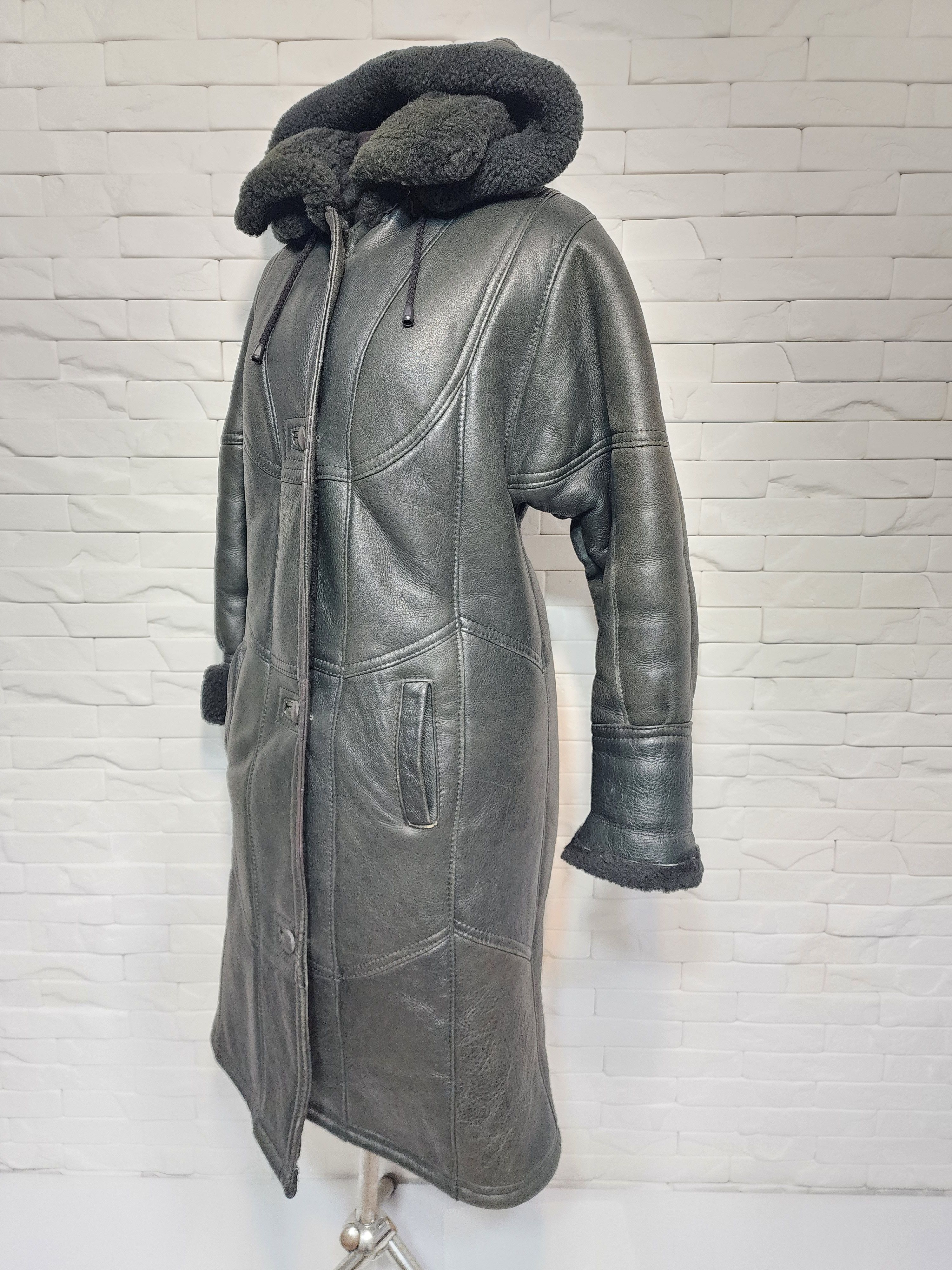 Genuine Leather Hooded Coat Genuine Fur, Women's Warm Winter Outerwear Size M / US 6-8 / IT 42-44 - 2 Thumbnail