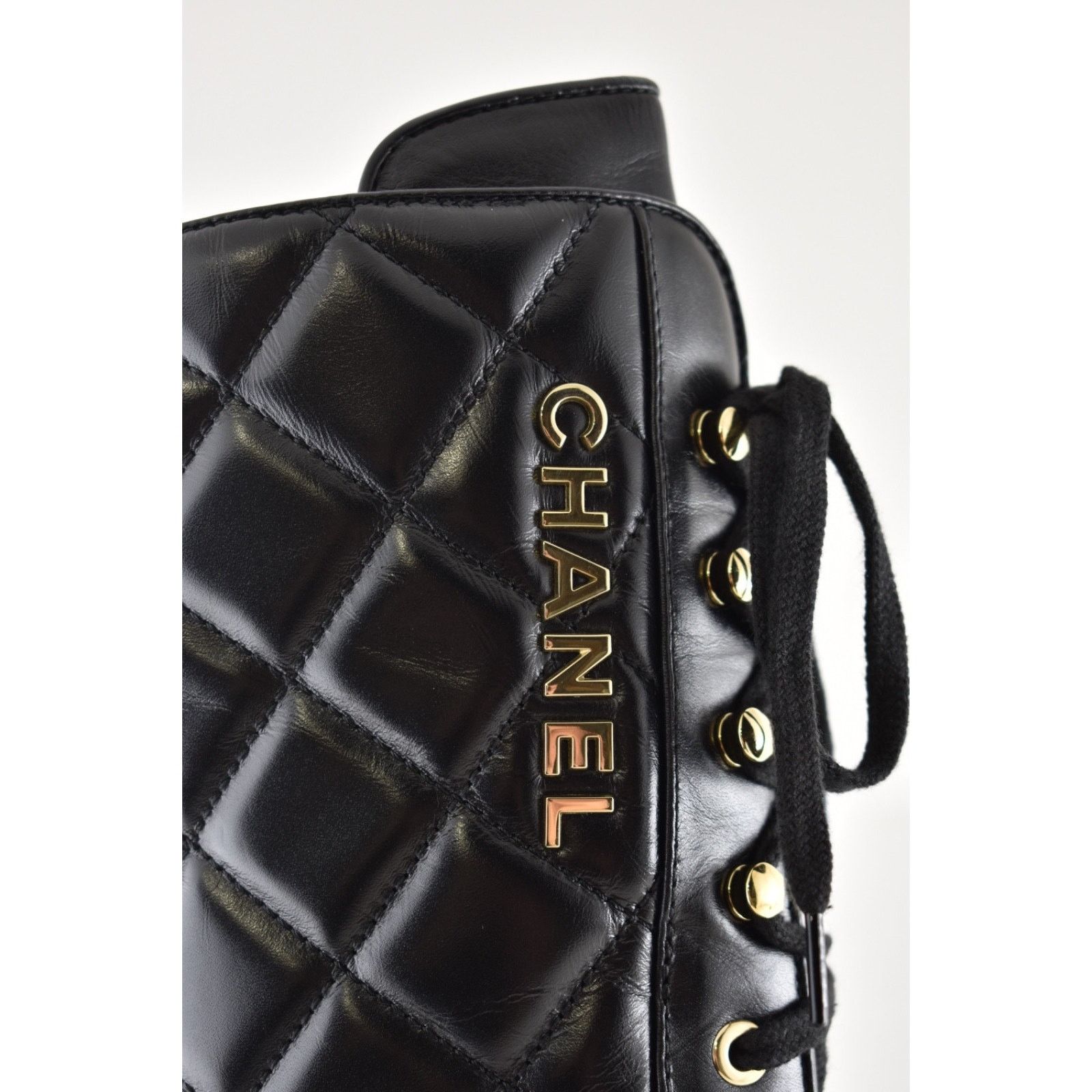 Chanel Chanel Black Quilted Leather Combat Lace Up Tall Boots 38.5 Size US 8.5 / IT 38.5 - 5 Thumbnail