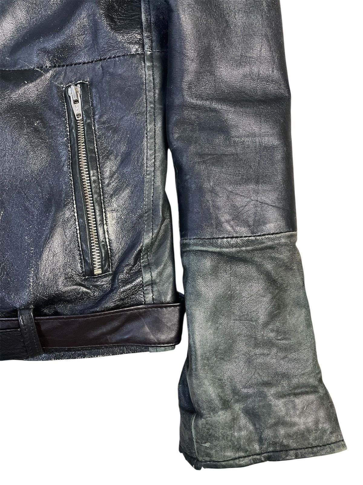 Japanese Brand 00s Roshell Sheepskins Leather Faded Biker Jacket Size US L / EU 52-54 / 3 - 5 Thumbnail