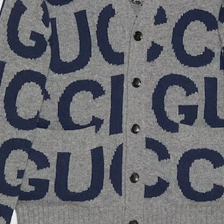 Gucci o1s1wg110225 Wool Cardigan With Gucci Intarsia Gray & Blue Size US M / EU 48-50 / 2 - 3 Thumbnail