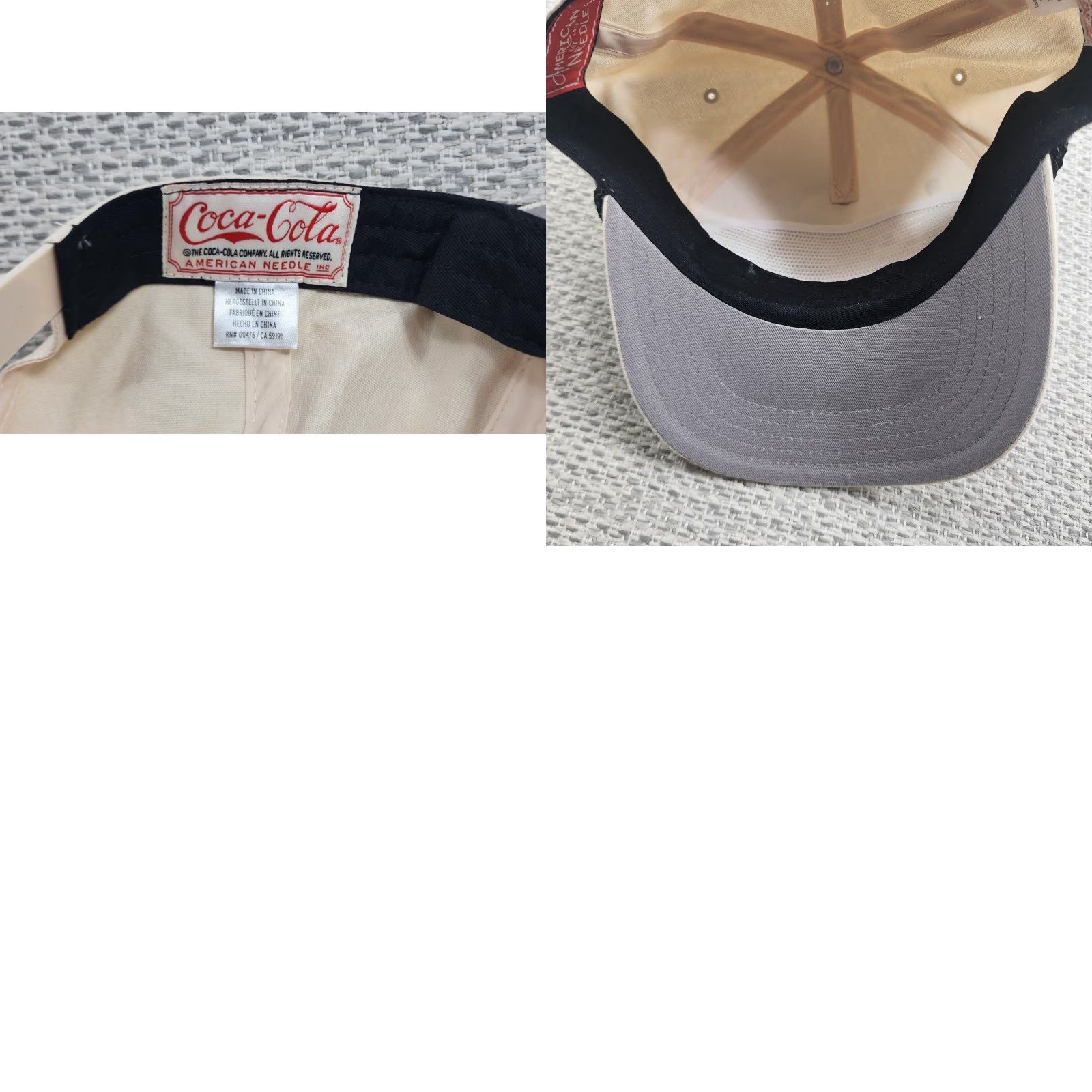 American Needle VINTAGE American Needle Coca-Cola Hat Cap Snap Back Tan Rope Advertising USA Mens Adjustable One Size Beige Twill Front Print 90s Classic Size ONE SIZE - 8 Thumbnail