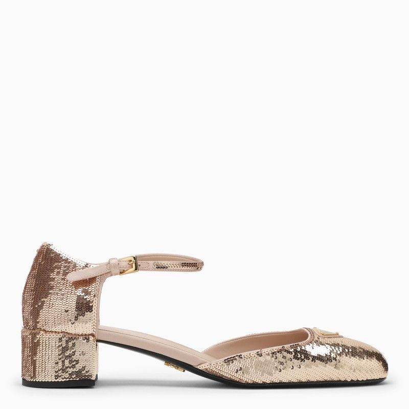 image of Prada Cameo Satin Pumps With Sequins Shoes in Pink, Women's (Size 7)