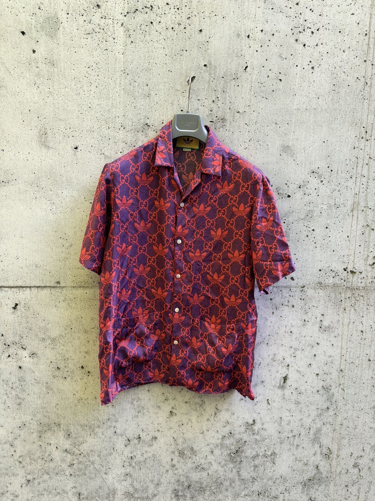 Gucci adidas x Gucci Silk Bowling Shirt Red/Purple GG Monogram Size US M / EU 48-50 / 2 - 1 Thumbnail