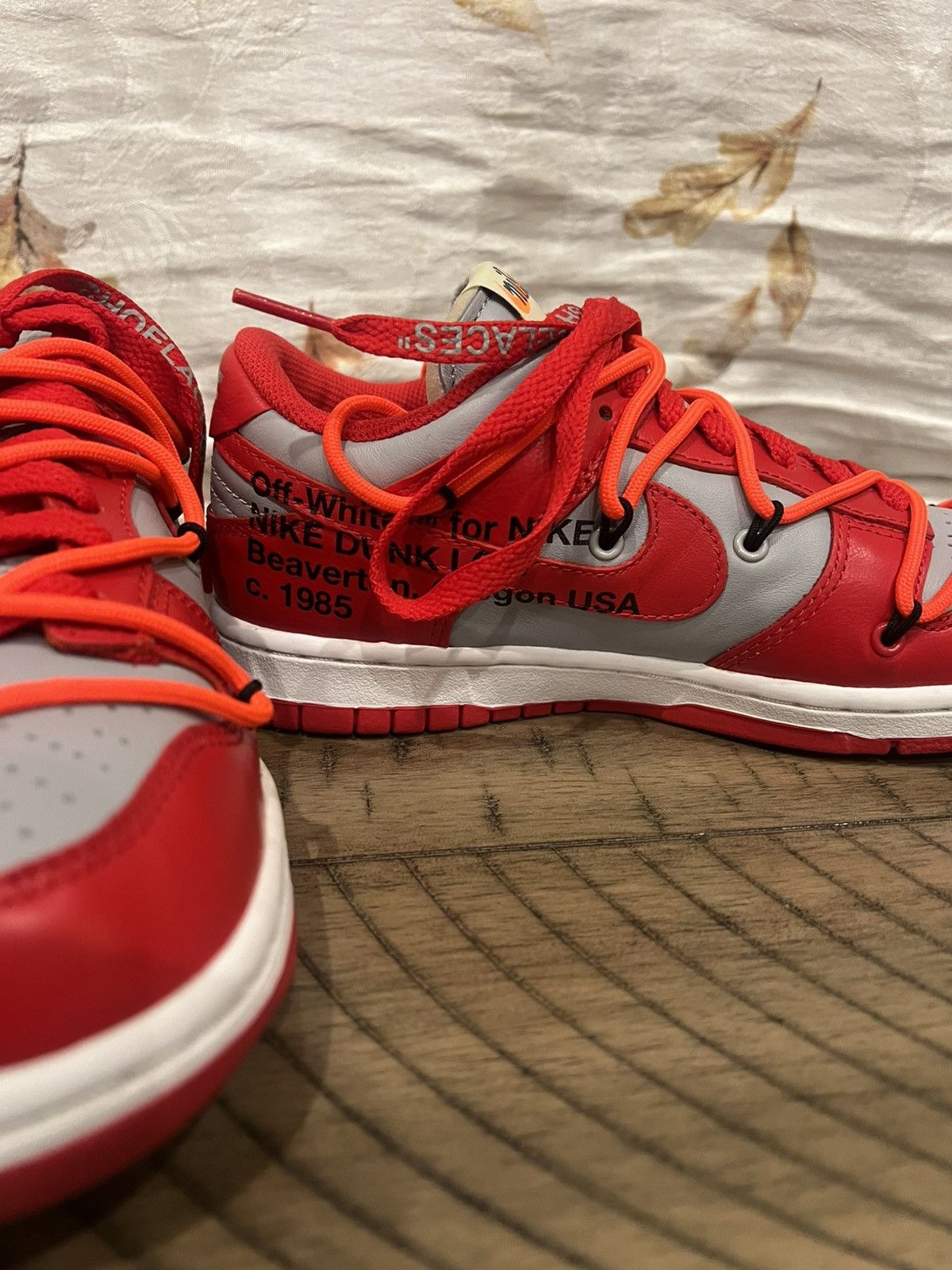 Nike × Off-White Off White Nike Dunk Low University Red Sz 4 2019 CT0856-600 Size US 5 / EU 37 - 5 Thumbnail