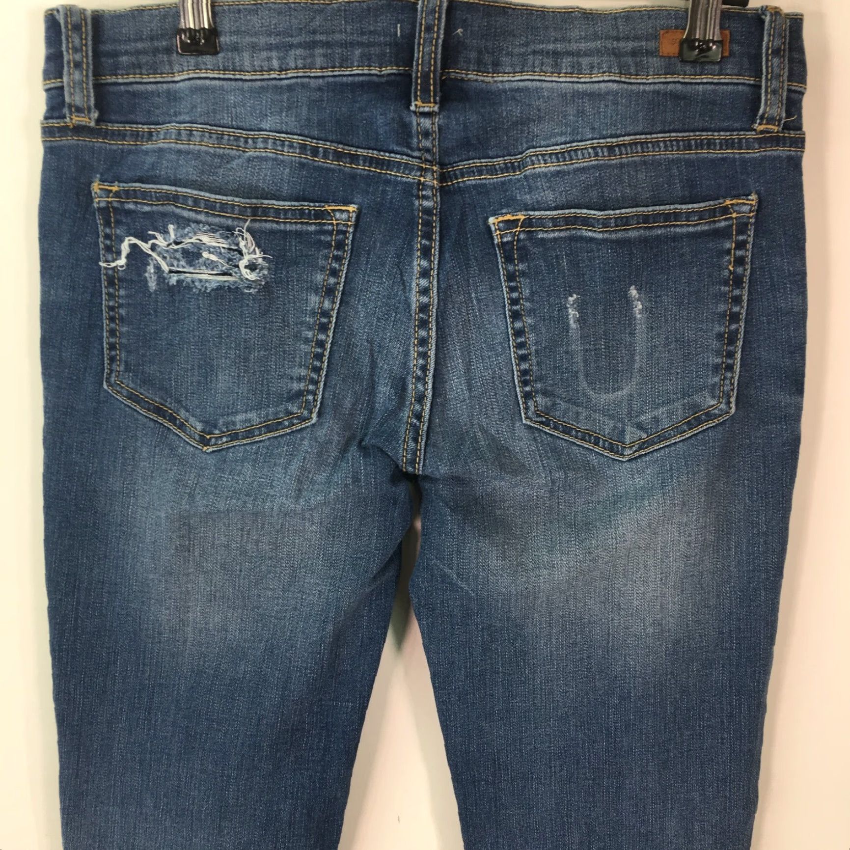 Vintage Sneak Peek Jeans Distressed Ultra Low Rise Skinny Denim Jeans Women 30x28 Blue 7 5-Pocket Zipper Button Regular Fit Size 28" / US 6 / IT 42 - 3 Thumbnail