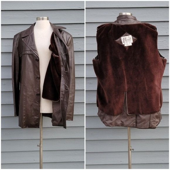 Vintage Vintage 70s Western Brown Leather Faux Fur Fleece Insulated Size US L / EU 52-54 / 3 - 2 Thumbnail