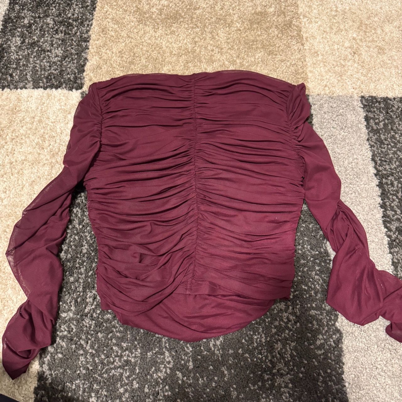 Express Express Burgundy Long Sleeve Ruched Top Size L / US 10 / IT 46 - 5 Thumbnail