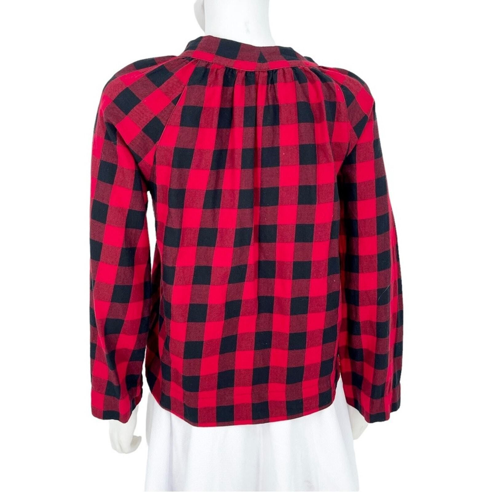 Madewell Madewell XS Buffalo Plaid Flannel Checkered Tie Front V Neck Size XS / US 0-2 / IT 36-38 - 3 Thumbnail