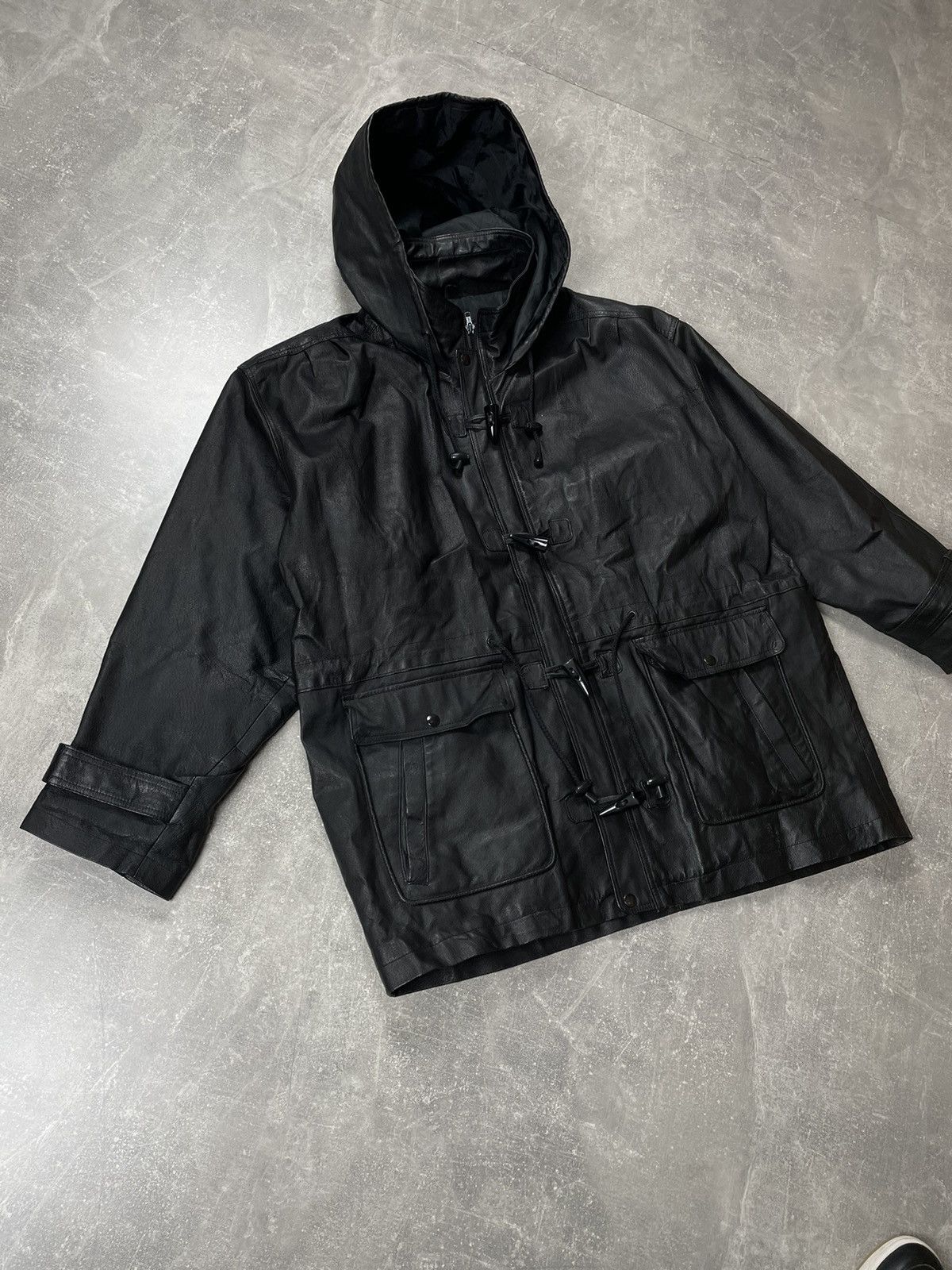 Genuine Leather × Vintage × Wilsons Leather Wilsons Vintage Genuine Leather Black Duffel Coat Jacket Size US XL / EU 56 / 4 - 5 Thumbnail