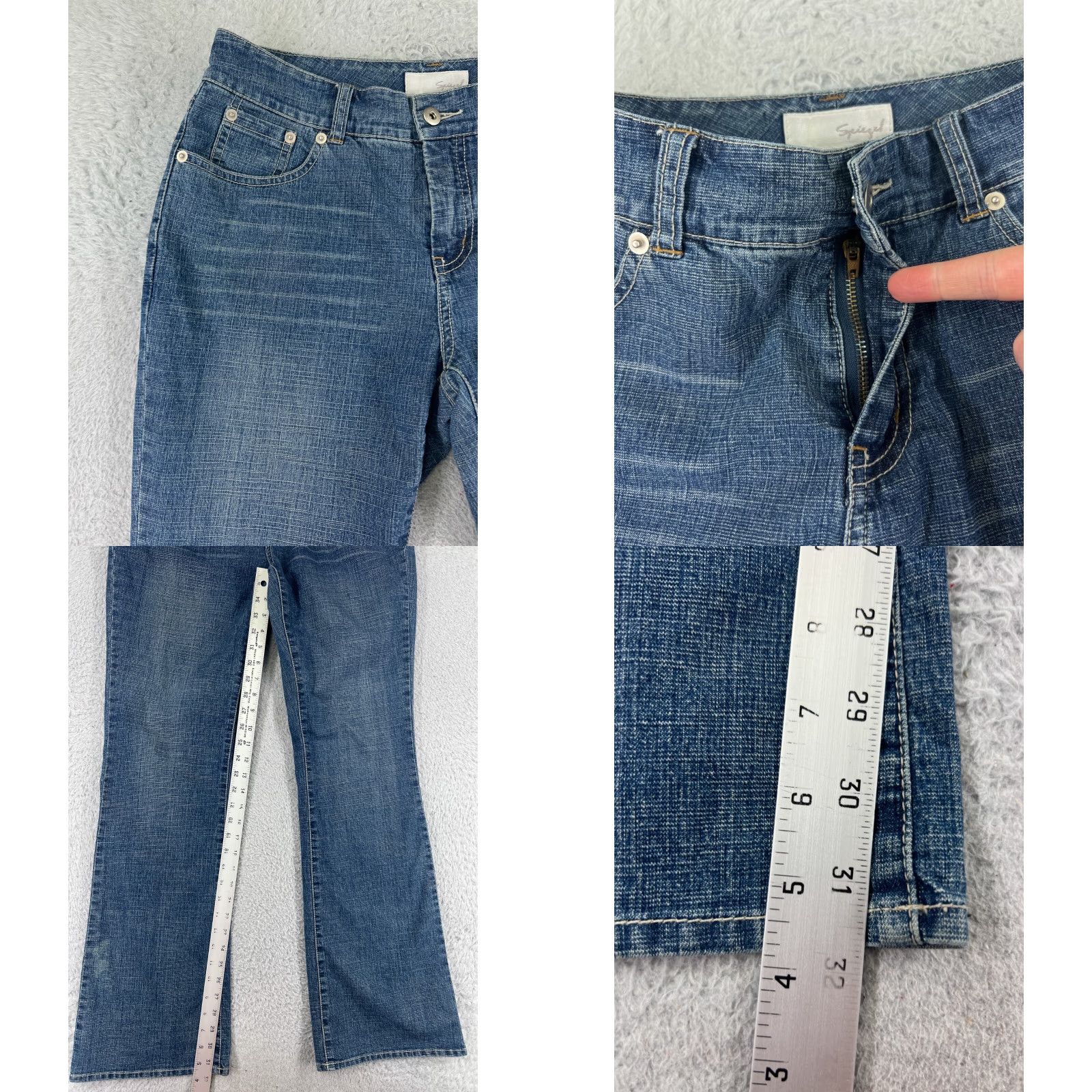 Vintage Spiegel Jeans Womens 4 Blue Denim Bootcut Mid Rise Cotton Blend Stretch Whiskers Cowboy Southwestern American Designer Mens Women Girls Size 27" / US 4 / IT 40 - 8 Thumbnail