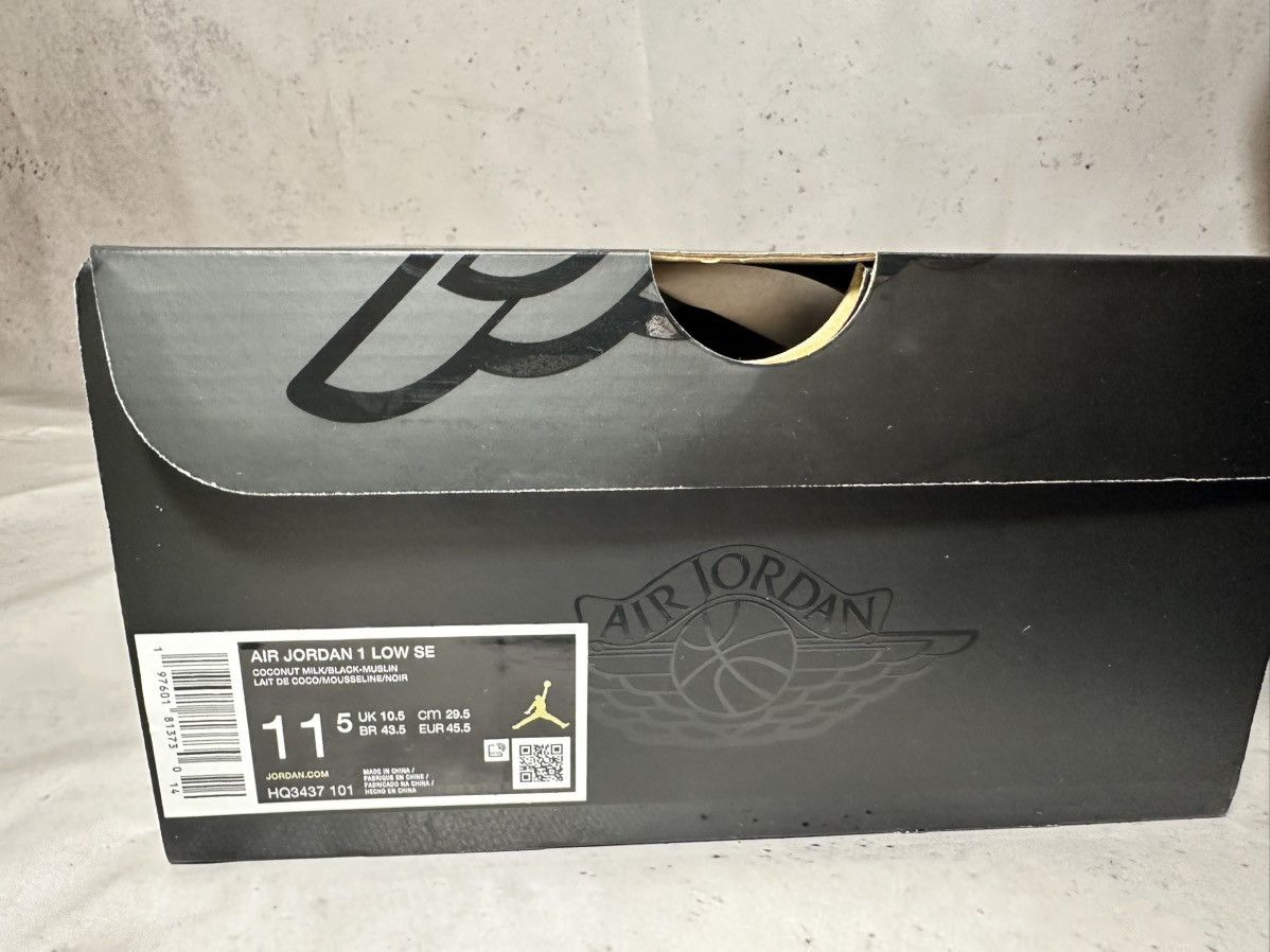 Jordan Brand × Nike Jordan 1 Low SE Coconut Milk Black Muslin Size US 11.5 / EU 44-45 - 6 Thumbnail