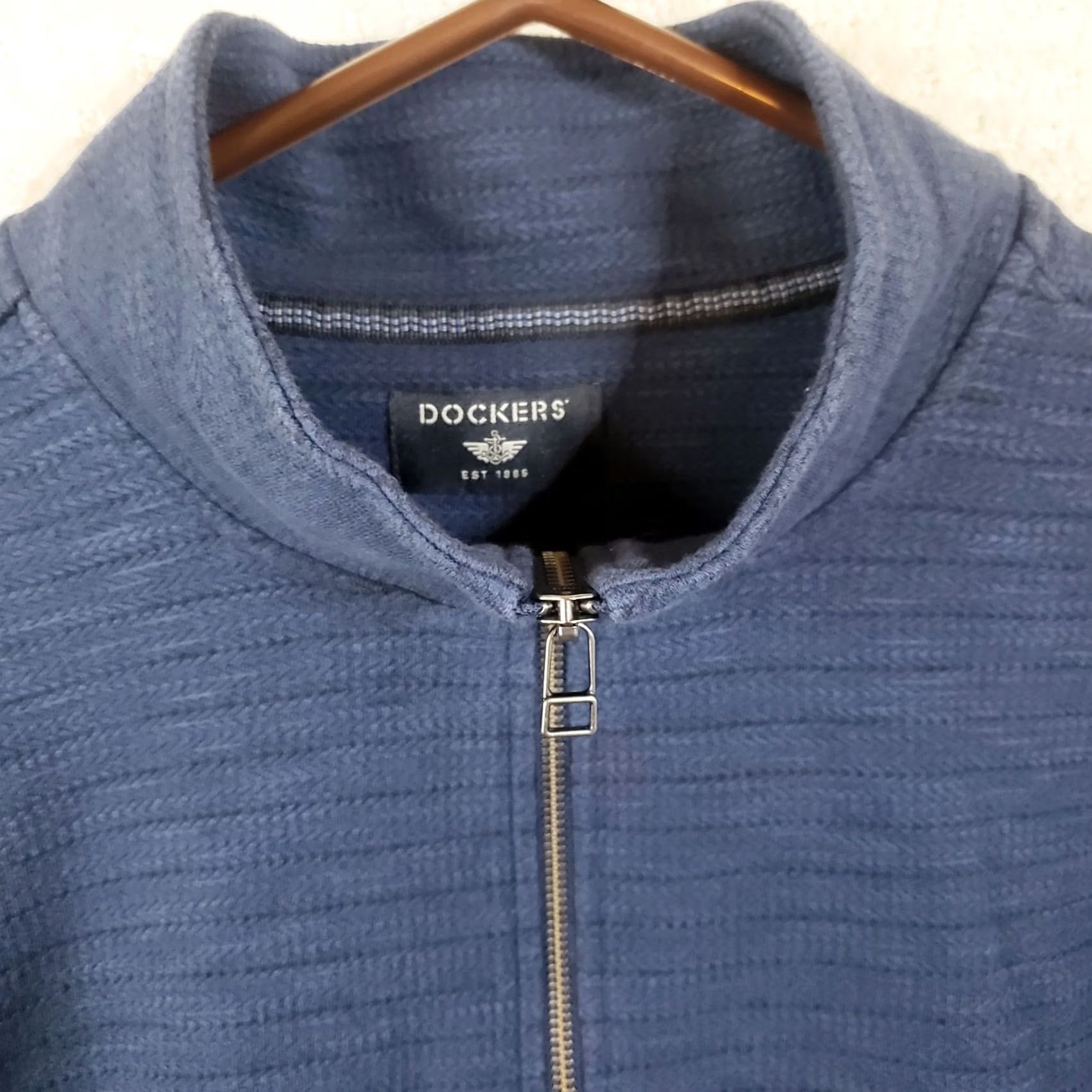 Dockers DOCKERS Men's Blue Herringbone Knit Sweater Pullover Mock Neck 1/4 Zip L Size US L / EU 52-54 / 3 - 4 Thumbnail