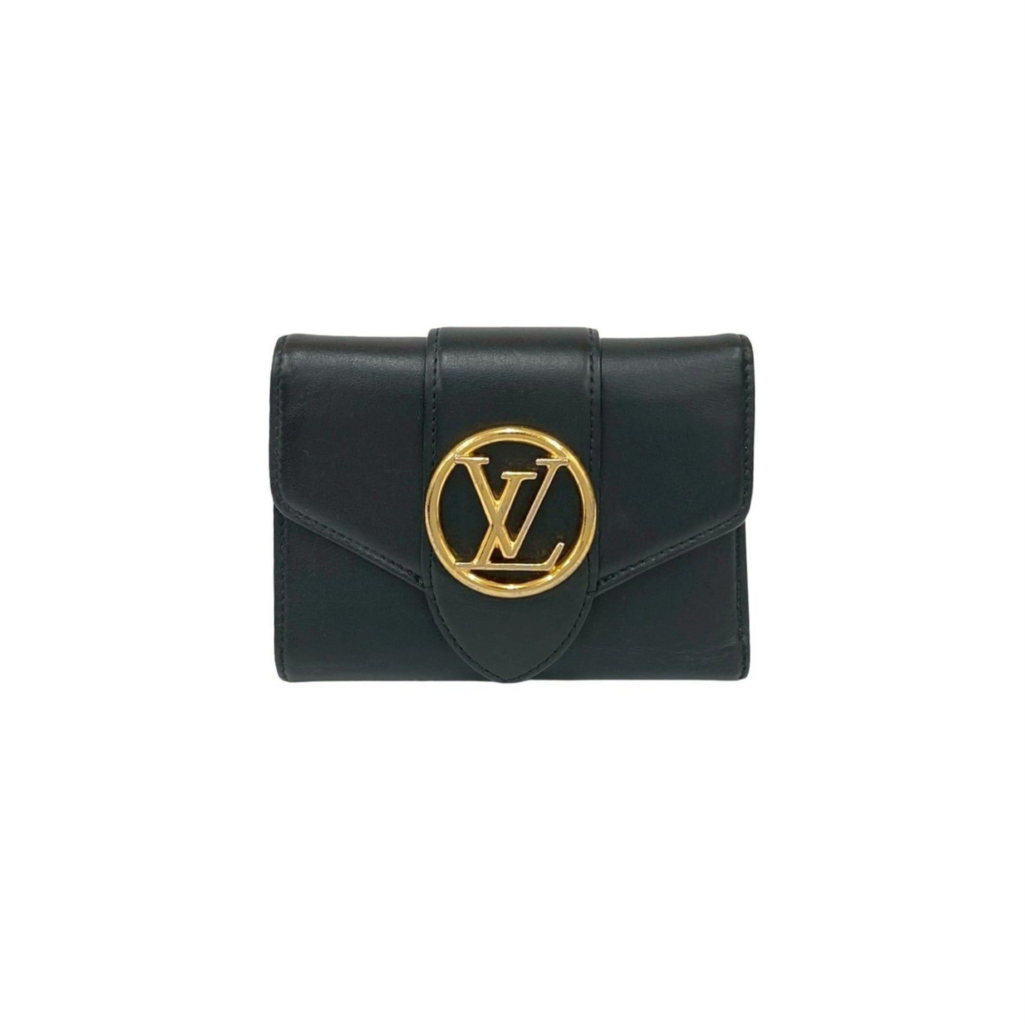 Louis Vuitton LOUIS VUITTON Pont Neuf Compact Portefeuille LV Leather Tri-fold Wallet Black 03449 Size ONE SIZE - 1 Thumbnail