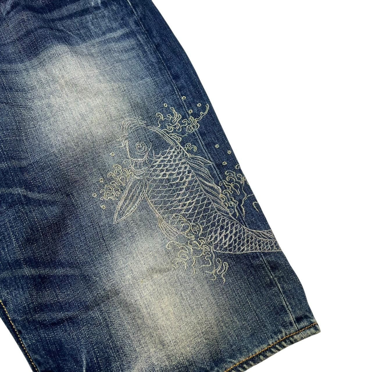 Japanese Brand Vintage Embroidered Koi Japanese Denim Shorts - Waist: 37” Size US 37 - 3 Thumbnail