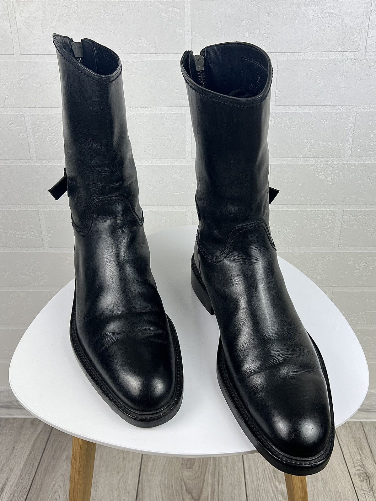 Gucci Boots Leather Shoes Back Zip Straps Black GG 103373, Men's (Size 11.5)
