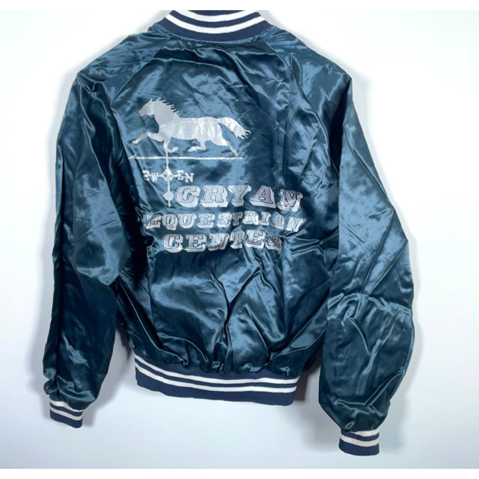Vintage VINTAGE Auburn Bomber Jacket Shirt Men Large Blue Satin 80s Equestrian Center Logo Size US L / EU 52-54 / 3 - 2 Thumbnail