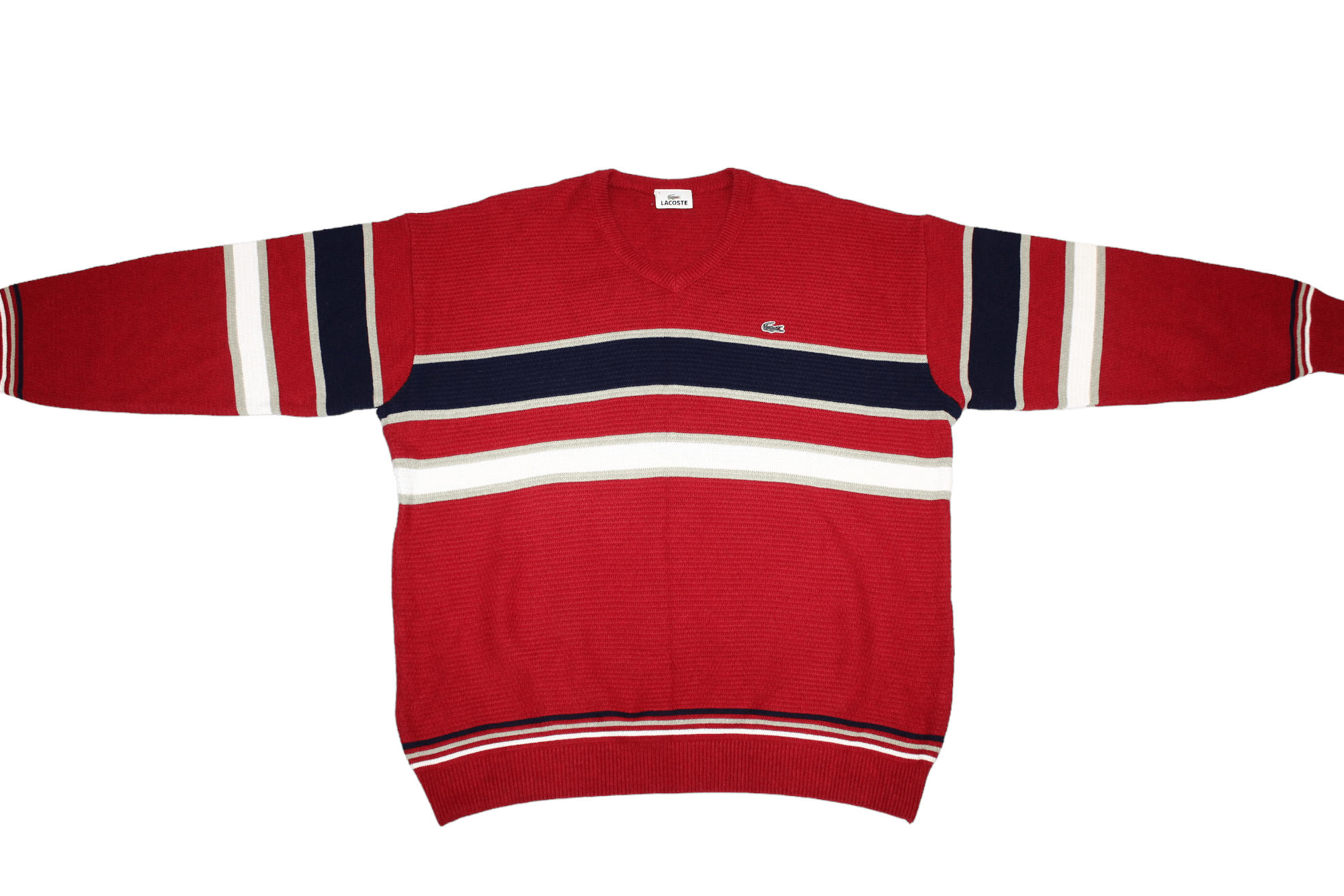 Lacoste VTG 80s Lacoste V-neck Rib Knit Acrylic Cotton Jumper Size US XL / EU 56 / 4 - 2 Thumbnail