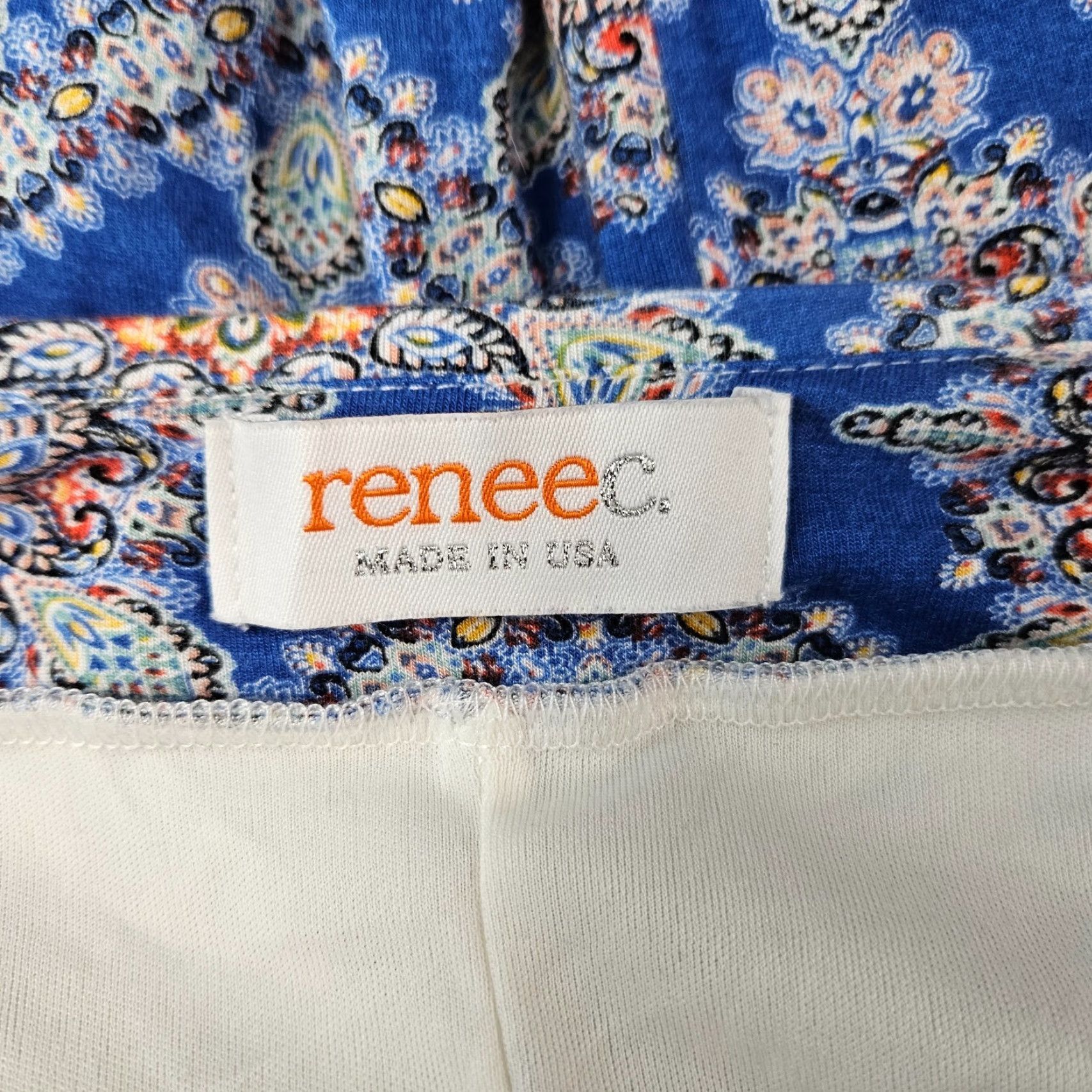 Vintage Renee C Skirt L Blue Orange Pull On A-Line Knee Length Rayon Blend Womens Size 36" / US 14 / IT 50 - 5 Thumbnail